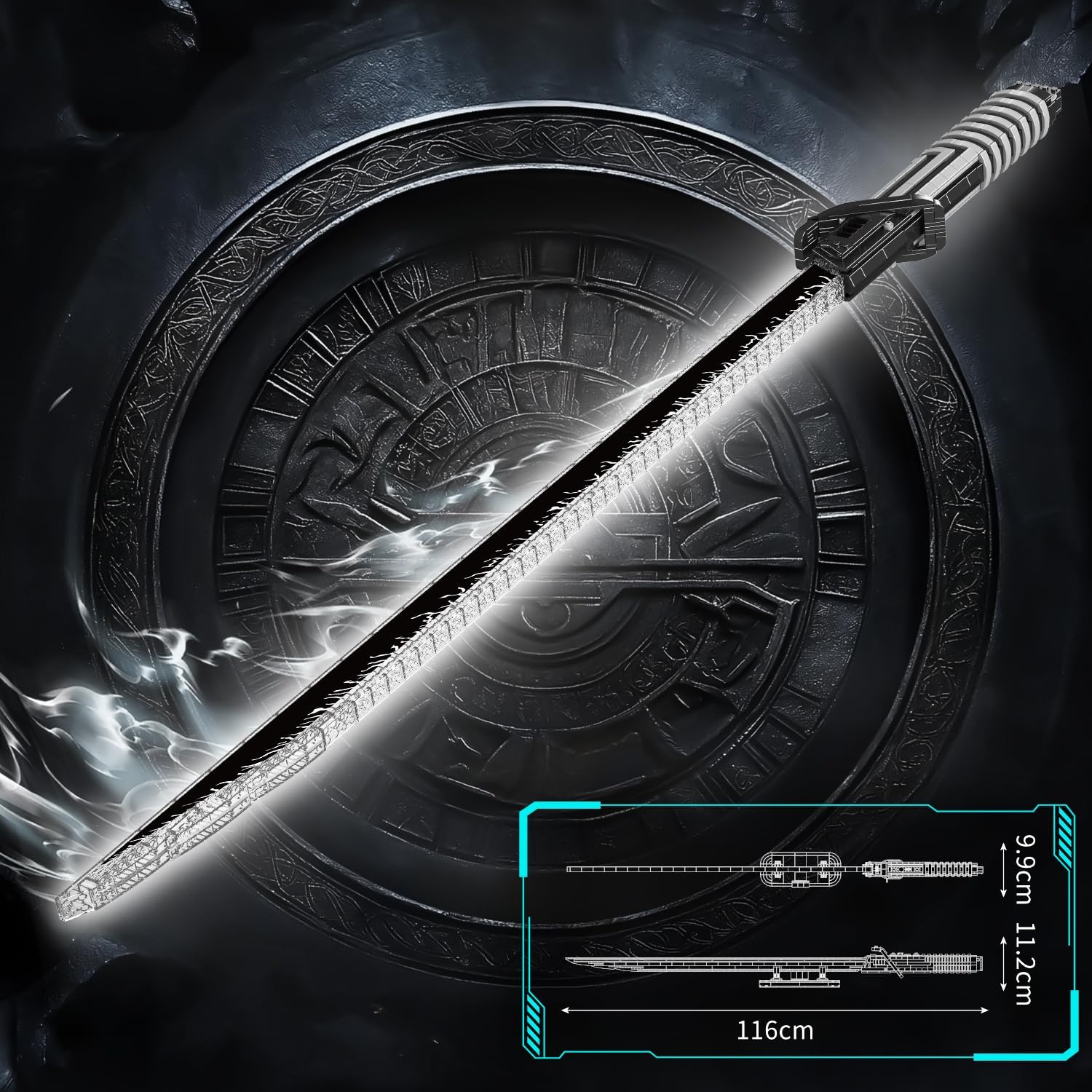 Mould King Dark Sword Building Set - 45.67" Rechargeable LED Lightsaber with Display Stand, DIY Assembly STEM Model Kit for Adults, Creative Collectible Sci-Fi Toy & Cosplay Gift Idea (885+ PCS)