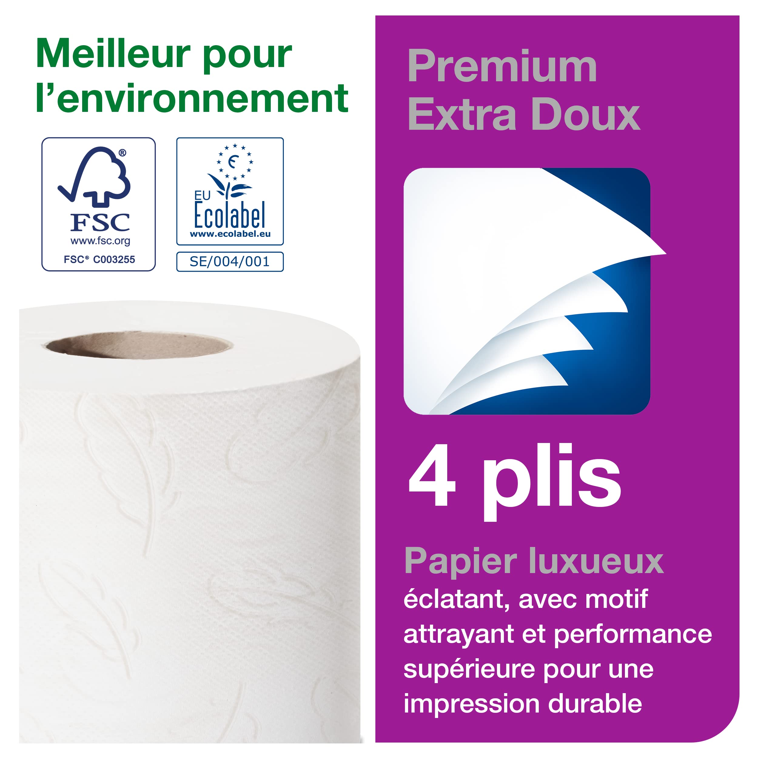 Tork Papier Toilette Rouleau traditionnel extra-doux blanc T4, Premium, 4 plis, 42 x 153 Feuilles, 110405