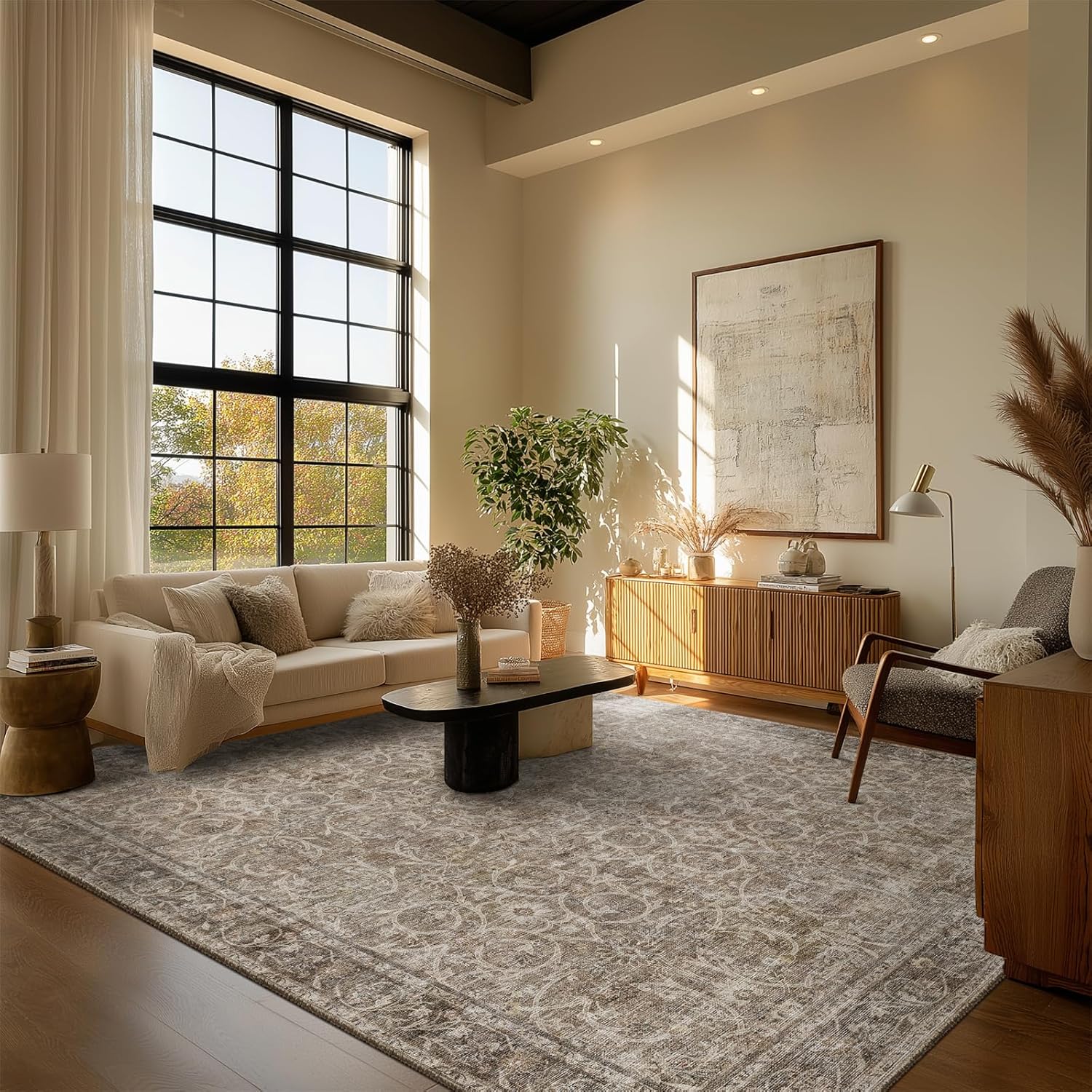 8x10 Washable Area Rugs Ultral Soft Non-Slip Stain Resistant Vintage Boho Large Carpet for High-Traffic Living Room & Dining Room