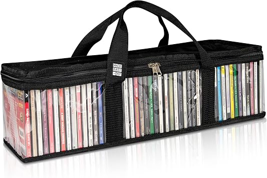 Made Easy Kit CD Media Storage Bag Case - Clear See Though PVC Organizer With Triple-Stitched Handles and Dividers - Stackable, Space-Saving, Fits 50 CDs Black