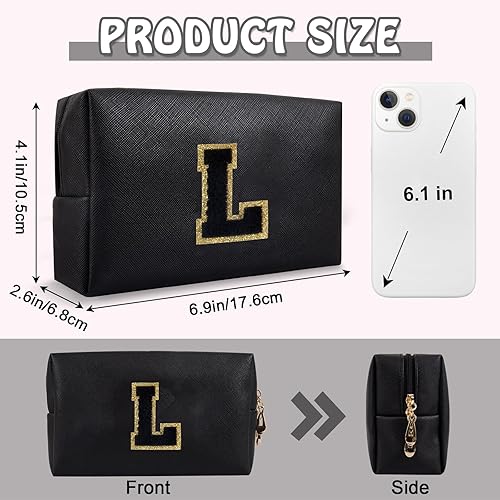 Miniatura 2 de Biileen Pequeña bolsa de maquillaje preppy con letra inicial personalizada, Rosado