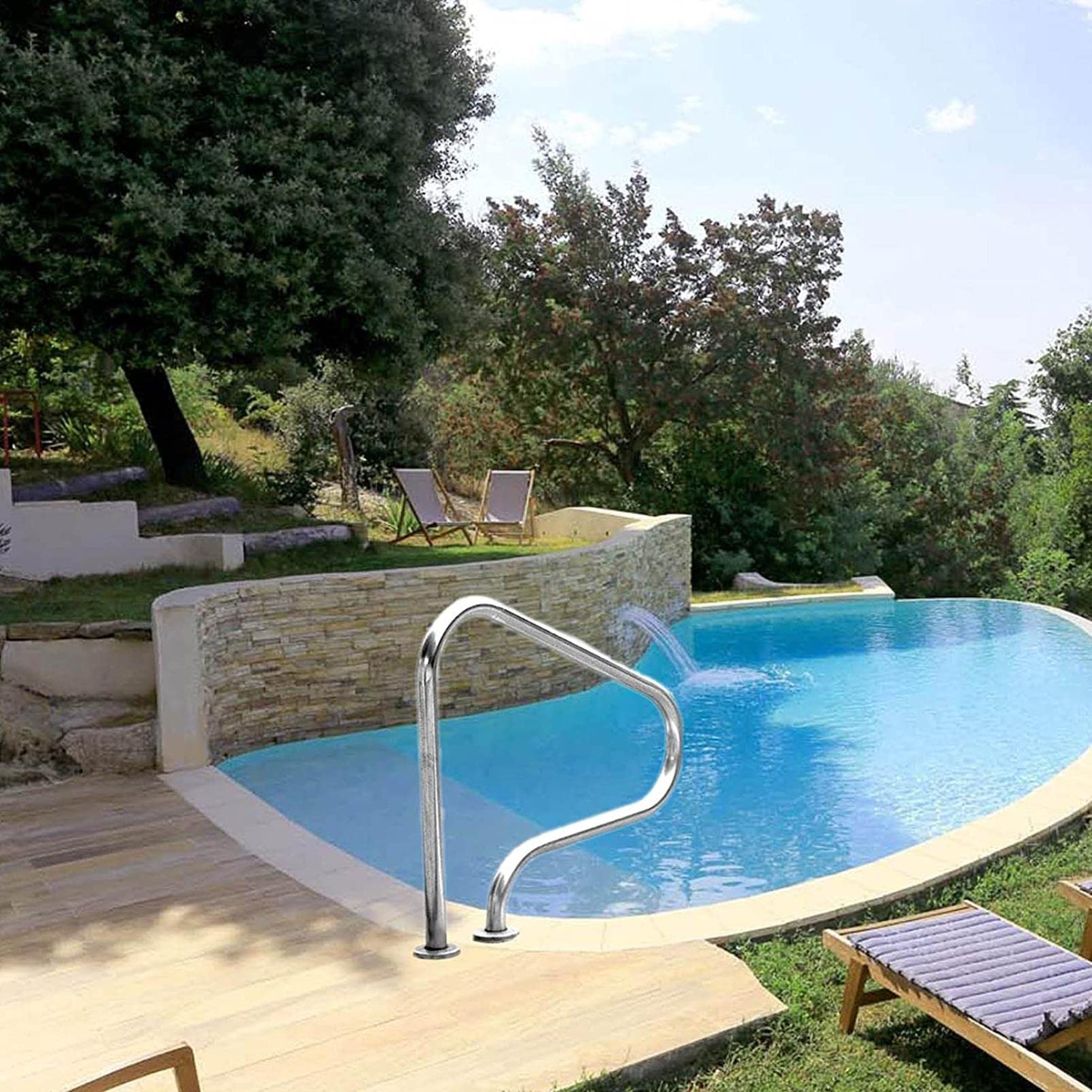 Barandilla de Seguridad para Piscinas, barandilla empotrada de Acero Inoxidable para escaleras en Piscinas enterradas, Capacidad de Carga de 150 kg, Asas de Seguridad para Acceso en pendient