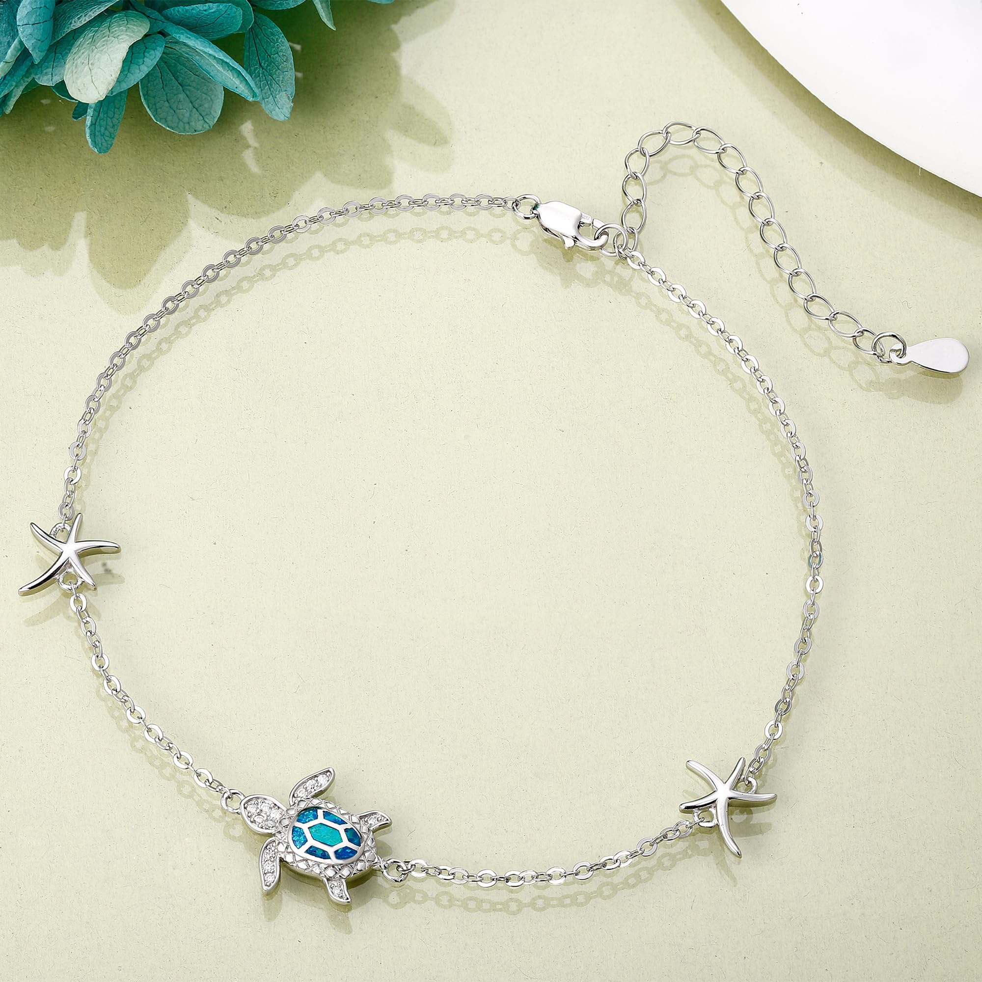 ONEFINITY Tobillera De Tortuga De Plata De Ley 925 Tobillera De Tortuga Marina Joyería De Playa/Océano Para Mujer