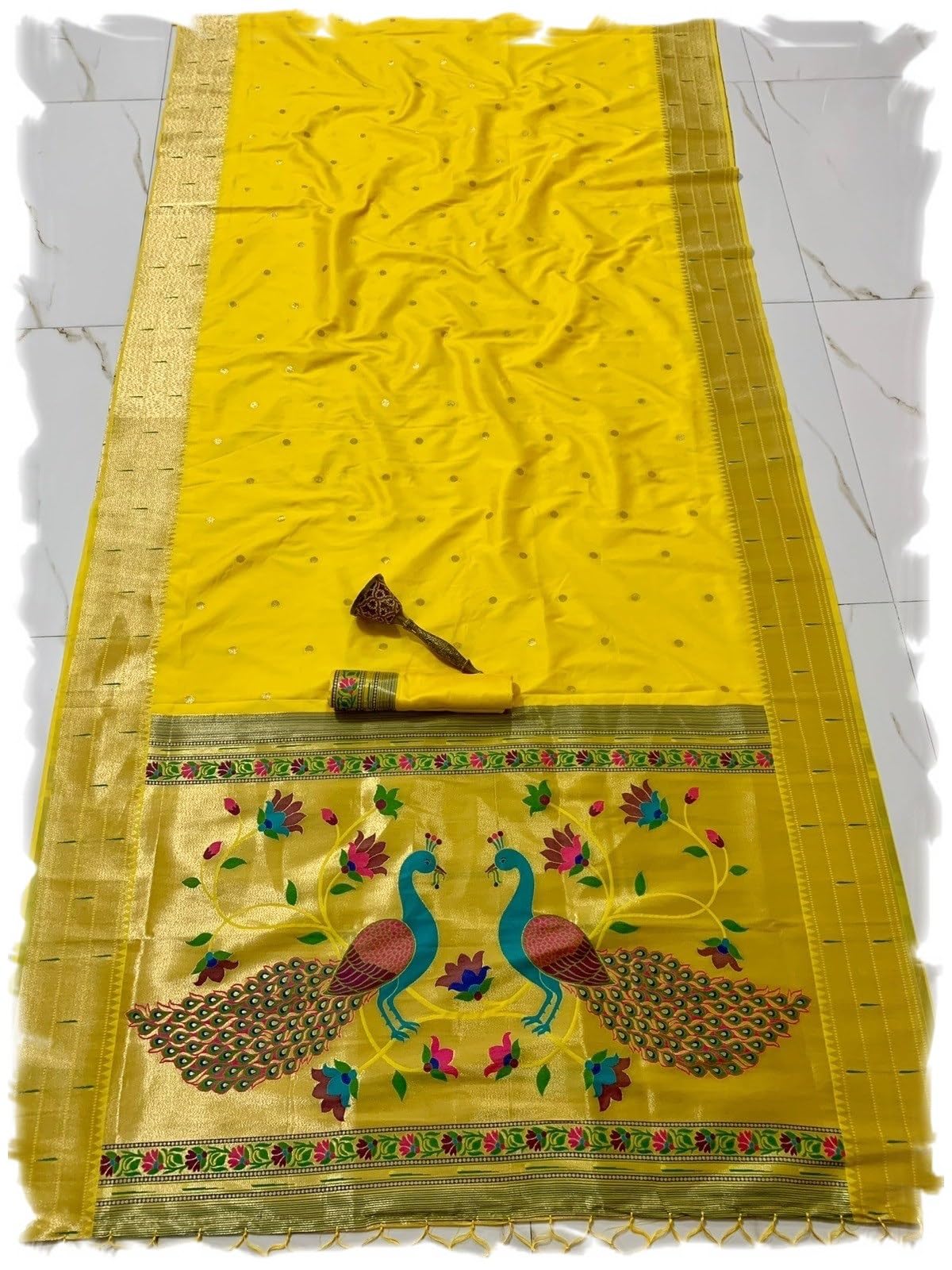Pandadi SareeWomen's Kanchivaram Paithani Silk saree With Unstitched Blouse Piece