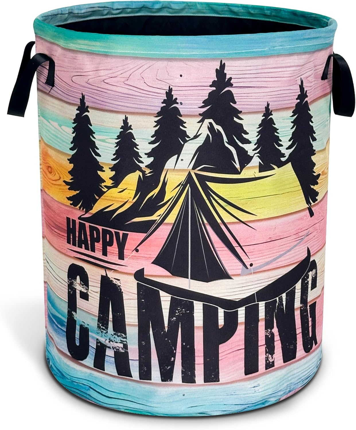 Happy Camping Laundry Basket Mountains Forest Oxford Cloth Laundry Hamper With Handle Foldable Portable Clothes Storage Basket 18.9 X 16.5 In Storage Bag For Laundry Room/Bathroom/Bedroom/Dormitories