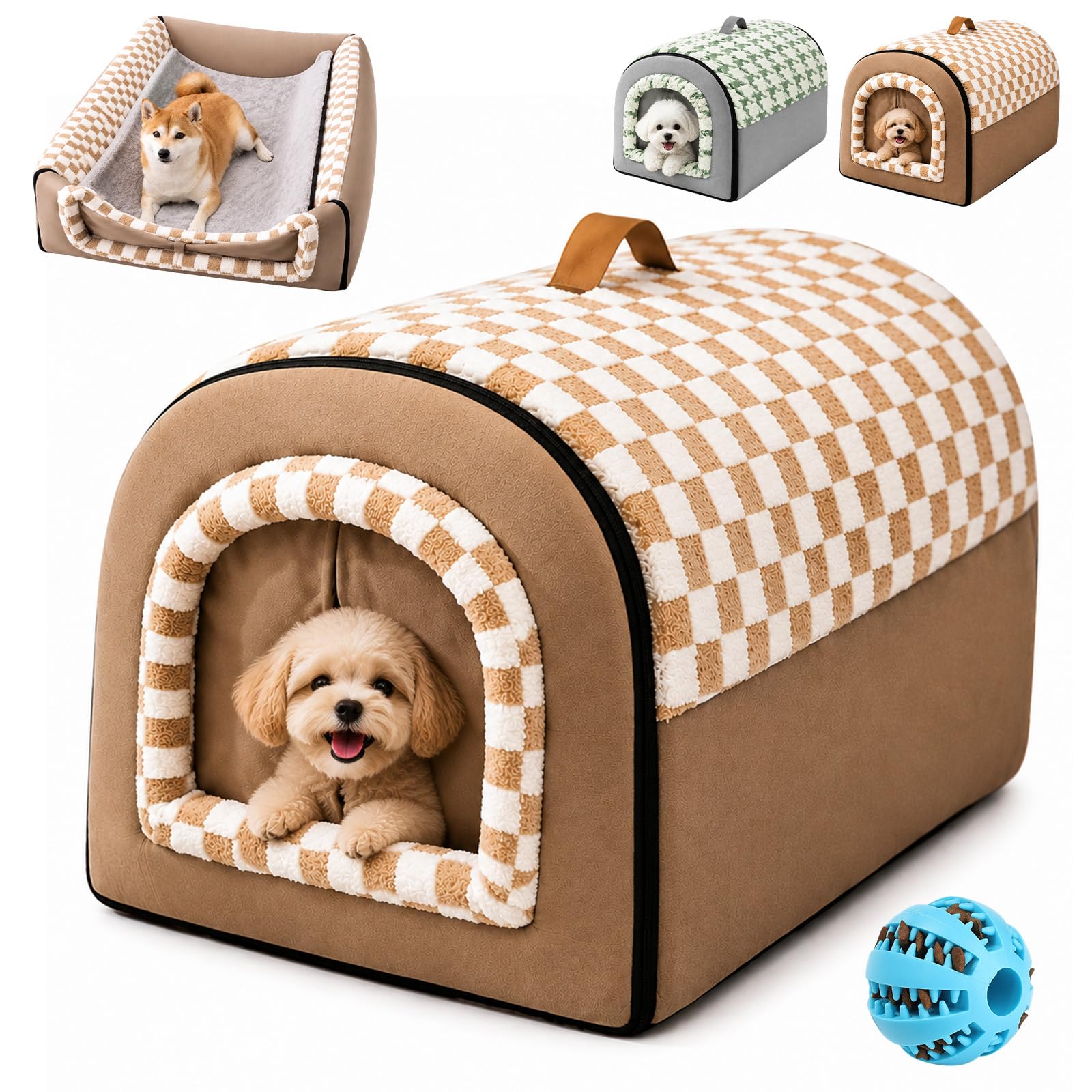 2026 New Large Dog Bed, 2 in 1 Dogs House Soft Warm Pet Cave (Brown,L)