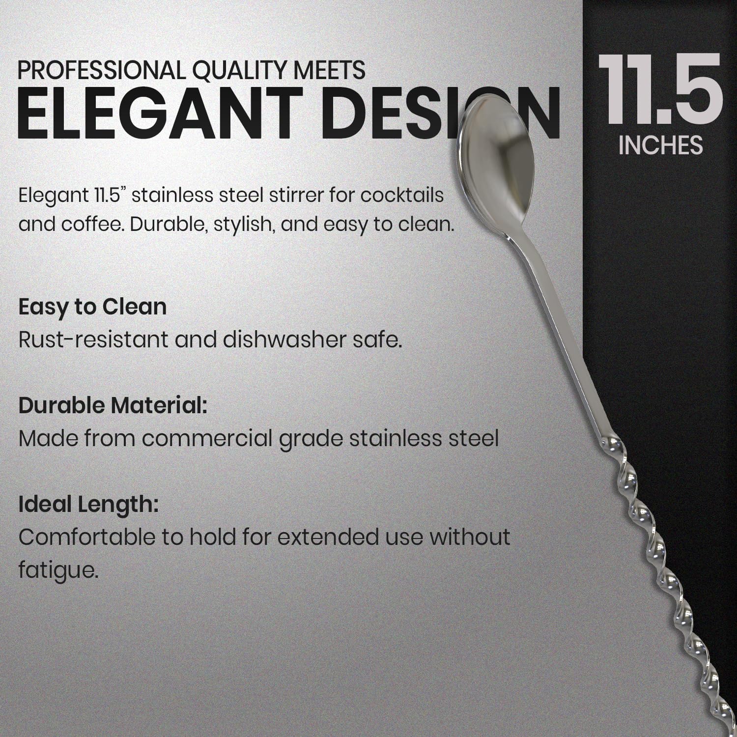 Elegante agitador/cuchara giratoria de 11.5 pulgadas, acero inoxidable de grado comercial, ideal para entusiastas de bebidas y café, perfecto para uso doméstico y comercial 4