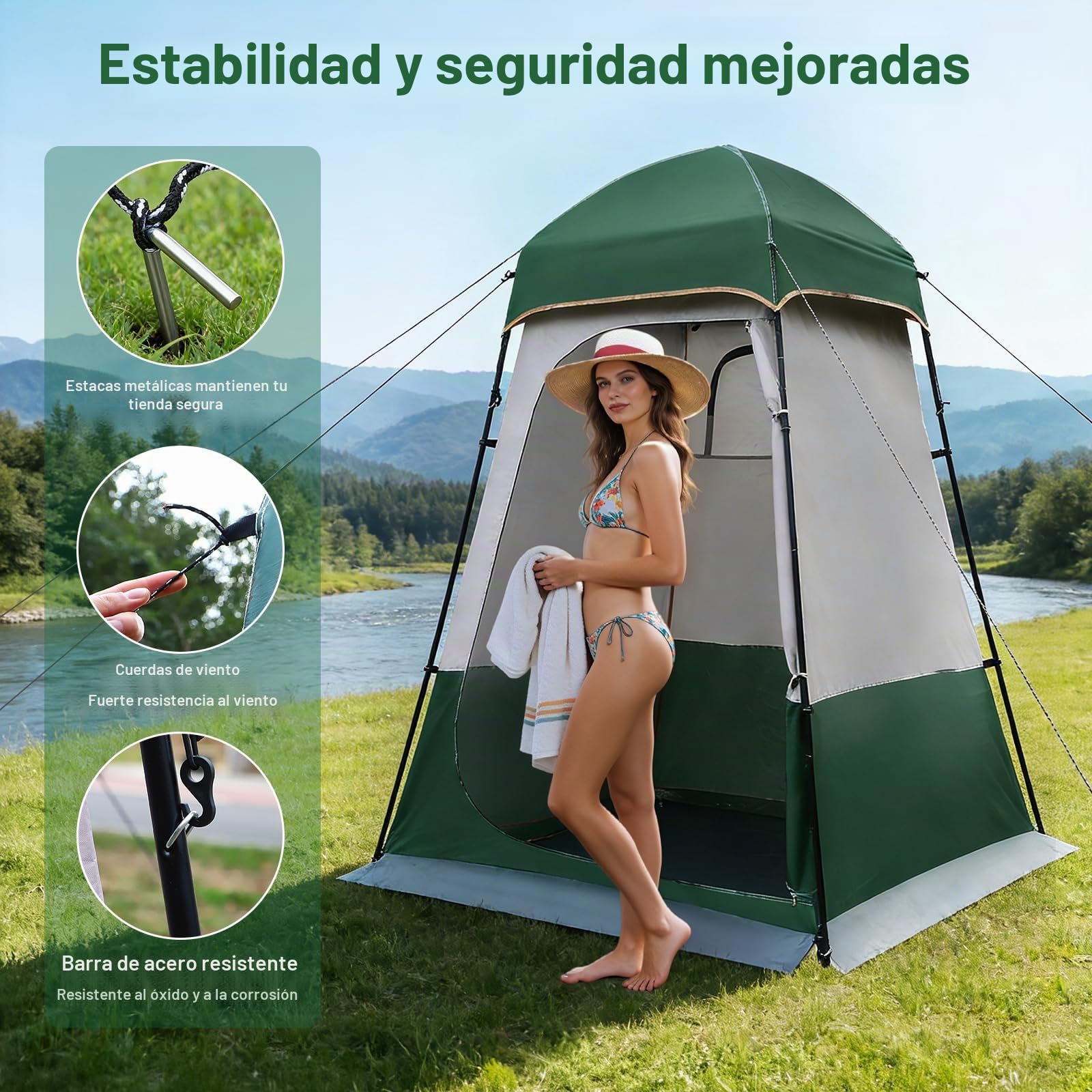 tienda ducha camping 160 x160 x 240cm,tienda de ducha con protección UPF50+,protección de privacidad ducha o tienda de ropa para cambiarse,portátil para exteriores,senderismo,playa,pesca,baño