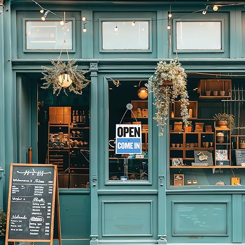 Miniatura 5 de BAZIC Products Letreros de apertura cerrada para negocios, letreros abiertos de vinilo de doble cara para ventana de negocios con letrero de reloj