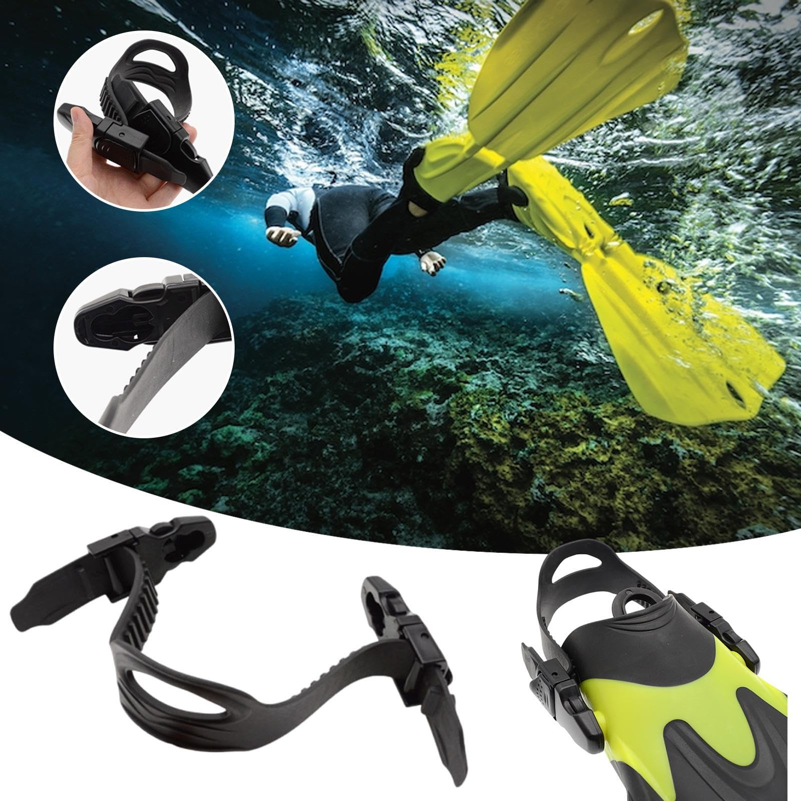 Cinghioli Pinne Universali – 37-41,5cm | Set 2 Cinturini Tensione Regolabile | Supporti Per Subacquea Nuoto Snorkeling Lago Spiaggia Surf Mare E Uso Piscina