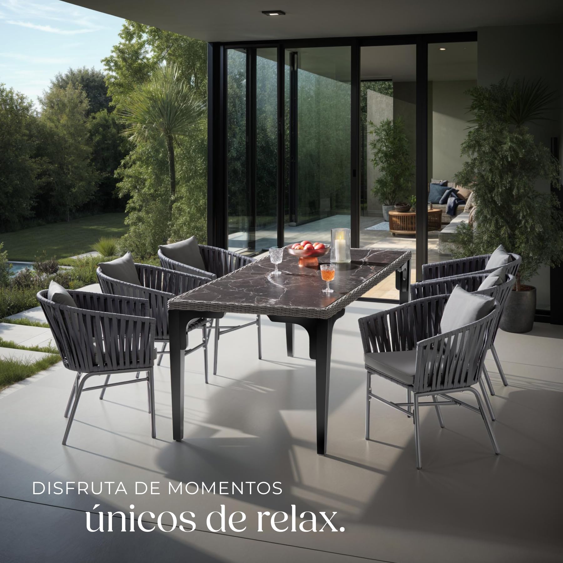 tectake® Sillas Jardin Exterior con Cojines Gruesos, Butacas Cómodas Terraza, Silla Cocina, Muebles de Exterior e Interior, Silla Tocador Maquillaje, Butacas de Comedor - 2 Sillas Gris Oscuro
