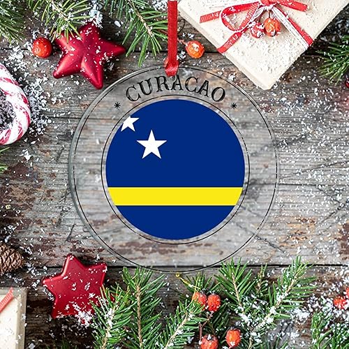 Miniatura 7 de Bandera de Curacao adorno para árbol de Navidad bandera nacional decoración de árbol de Navidad recuerdo acrílico adorno colgante para árbol de