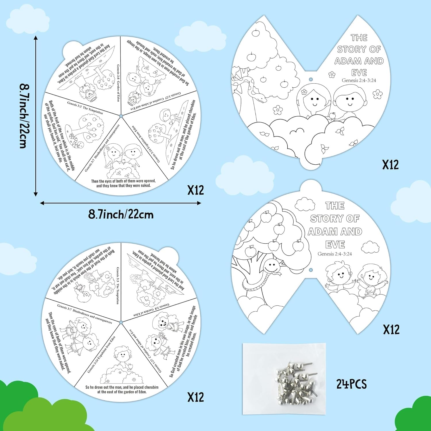 Easter Adam Eve Paper Crafts Coloring Wheel for Kids, Back to School Gifts 72 The Story of Adam and Eve Bible Religious Coloring Cards Sunday School DIY Crafts Make Your Own Christian Story