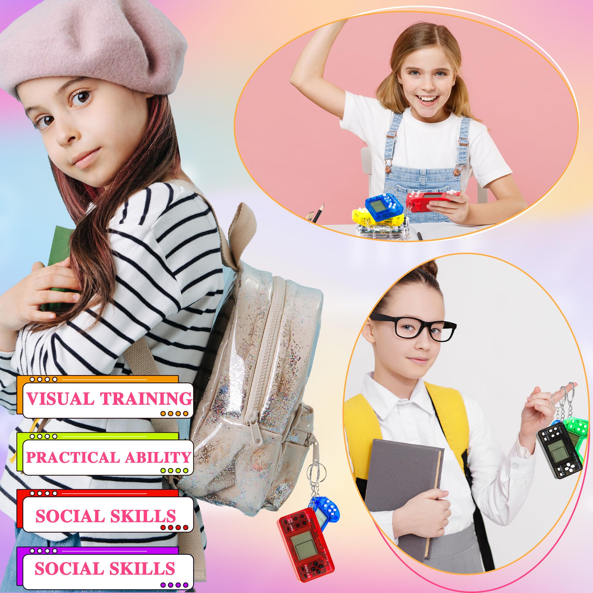 Confezione da 36 mini portachiavi quadrati per videogiochi, per bambini, compleanni, videogiochi, bomboniere, premi di classe, riempitivi per sacchetti Goddie (colore stile 1)