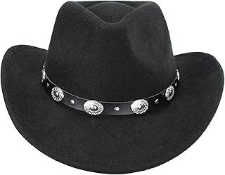 Eohak Womens Cowgirl Studded Pinched Western Cowboy Hats for Men Wide Brim Gaucho Hat Crushable Fedoras Hat with Belt Buckle