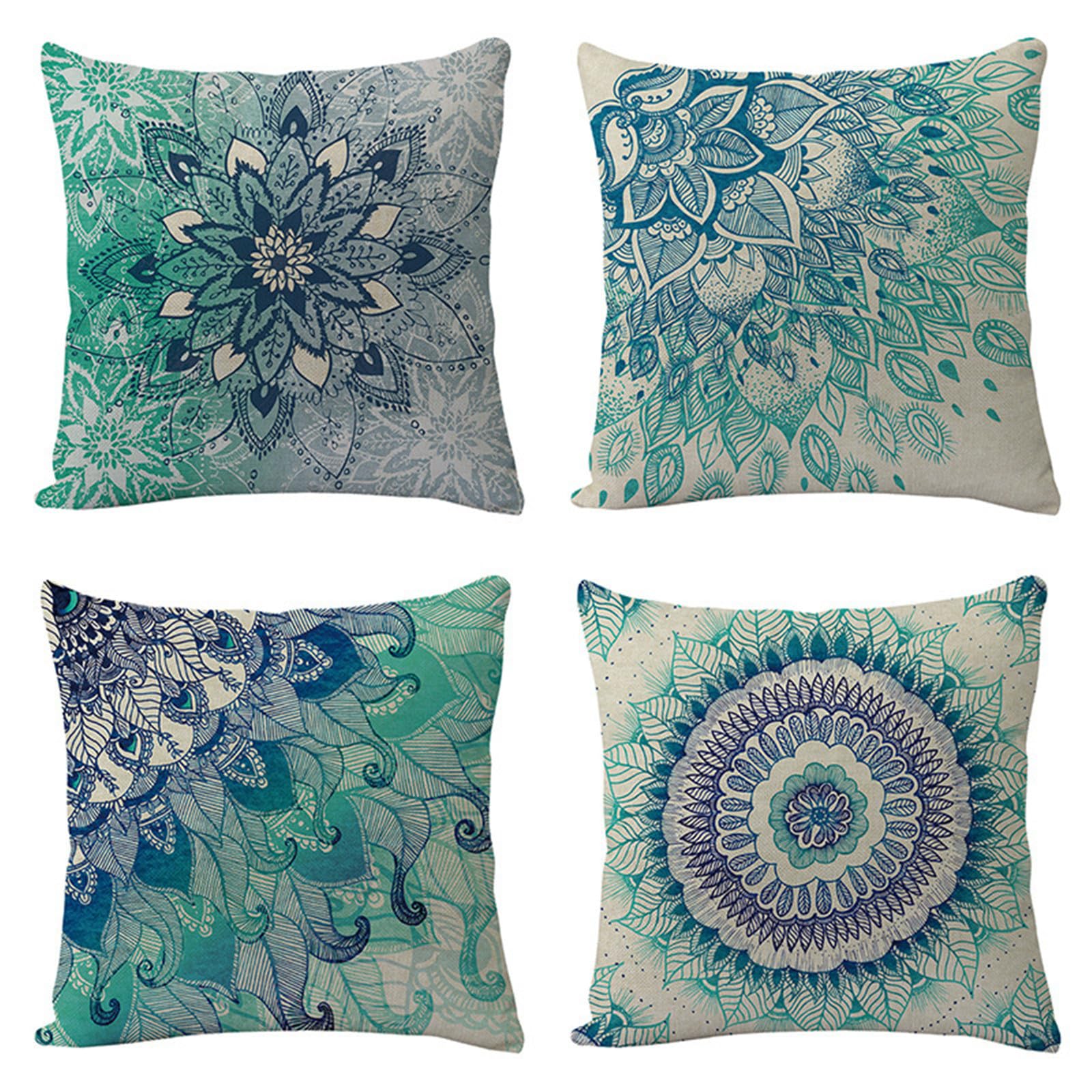 Housses de coussin 80x80 cm en lin bohème lot de 4 pour grand canapé de salon