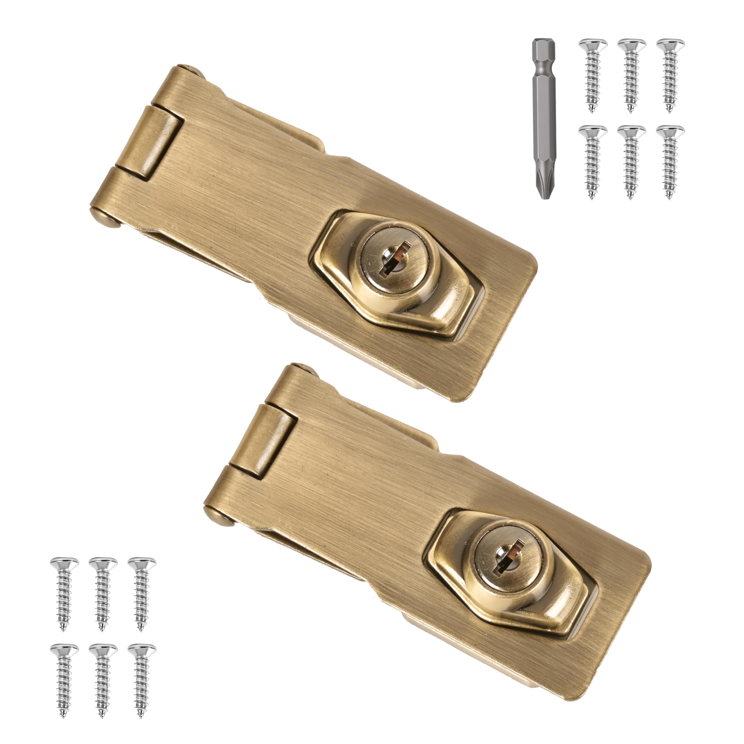 2 Pcs keyed Hasp Lock,3 inch keyed hasp Locks Twist knob keyed Locking hasp for Cabinet Small Door,Hasp Lock with Keys,Metal Safety Hasp Latches (2 Pcs Bronze, 3 inch)