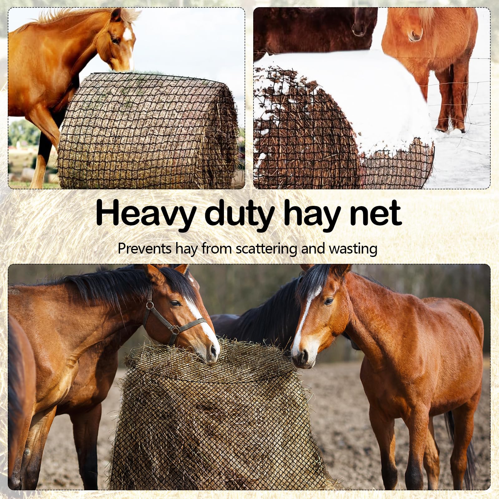 Aisny Grand Filet à Foin pour Chevaux, Filet Foin Botte Ronde Diamètre 180cm Hauteur 180cm Maille 4,5cm x 4,5cm Filet à Foin pour Balles Rondes Râtelier à Foin Fournitures pour Chevaux