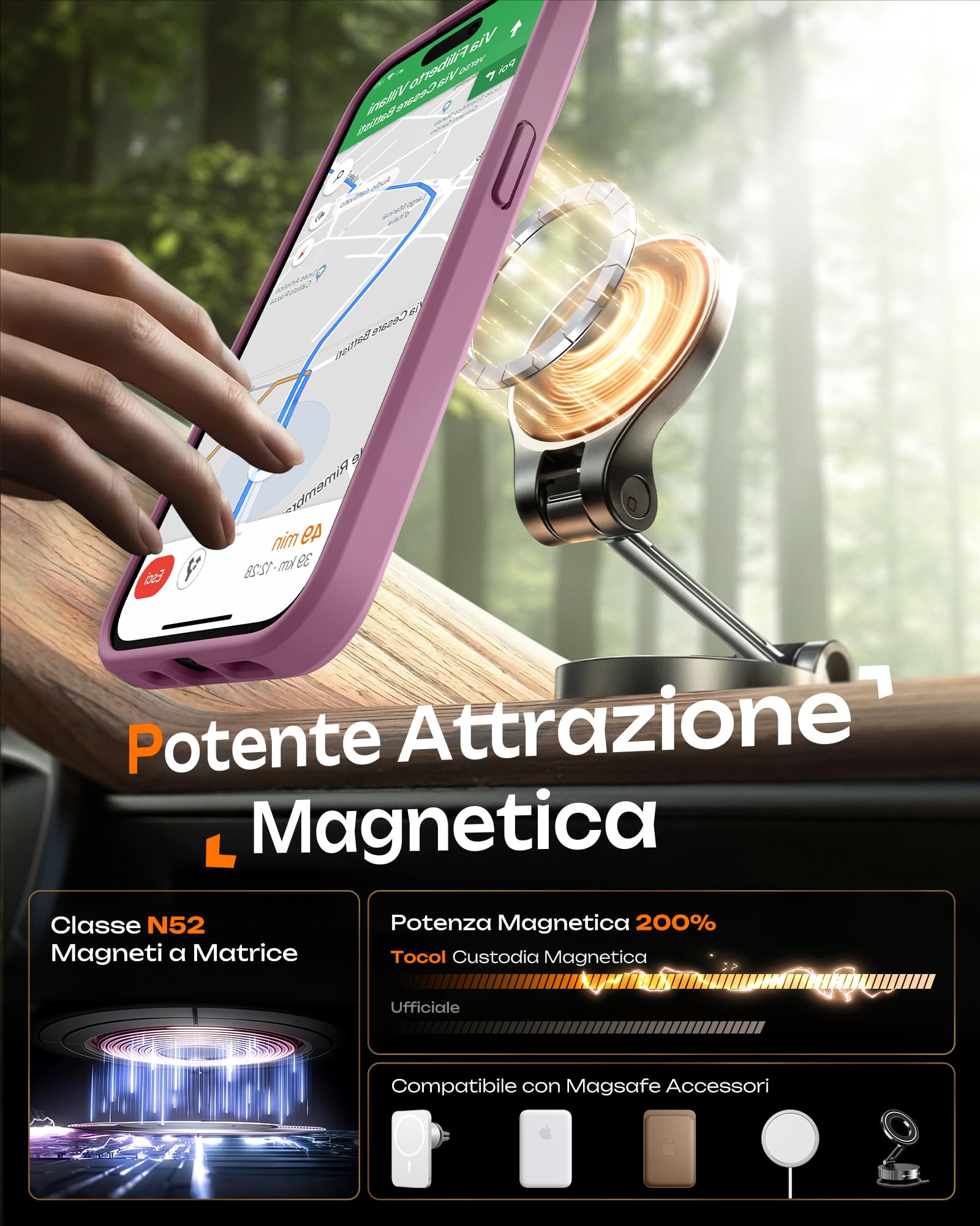TOCOL Cover Magnetica per iPhone 13 Pro 6,1 Pollic, Compatibile con MagSafe, Protezione Fotocamera Integrata, Custodia Antiurto Traslucida Opaca, Lilla Viola