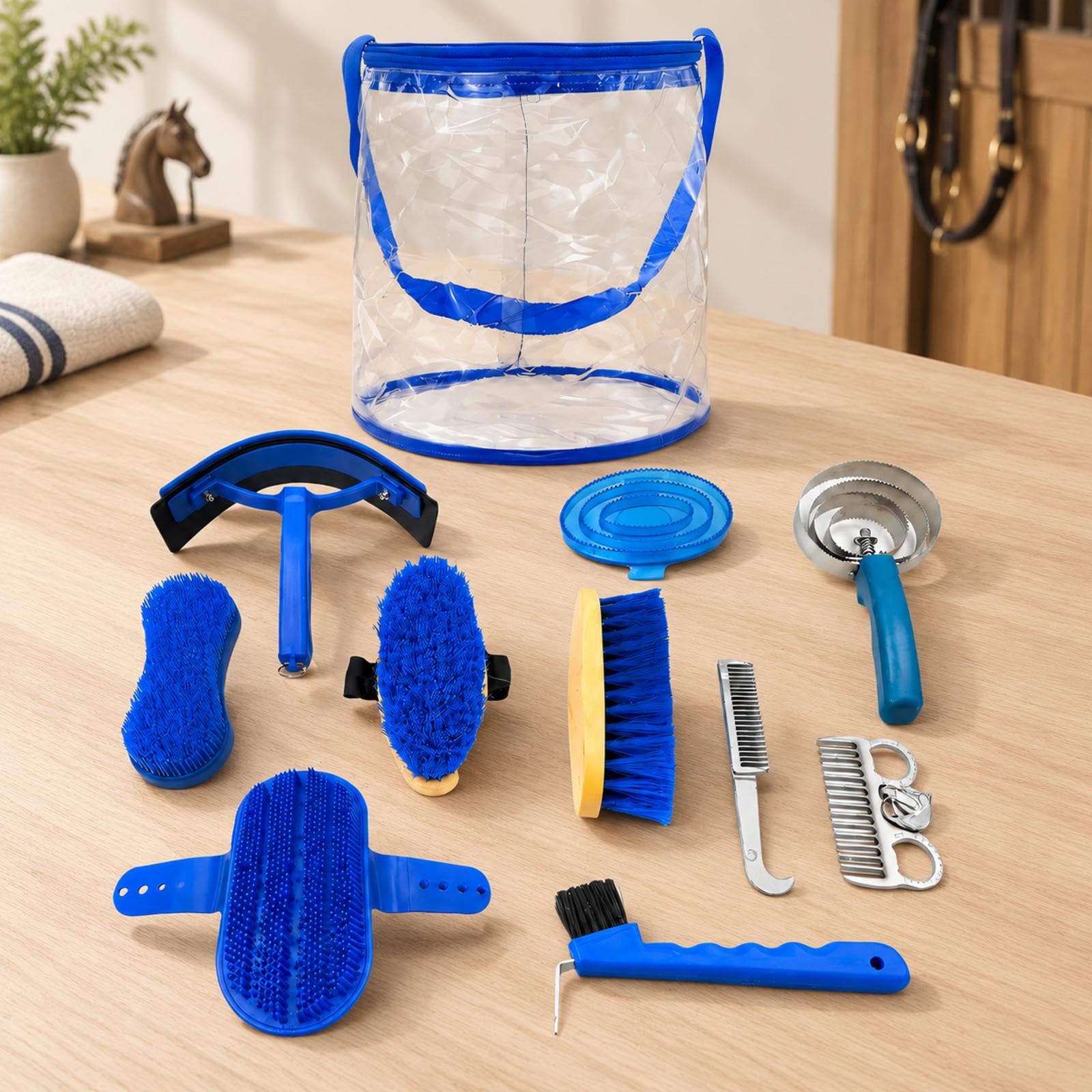 Pferdepflegeset mit Hufkratzbürste und Fellkamm, Blue