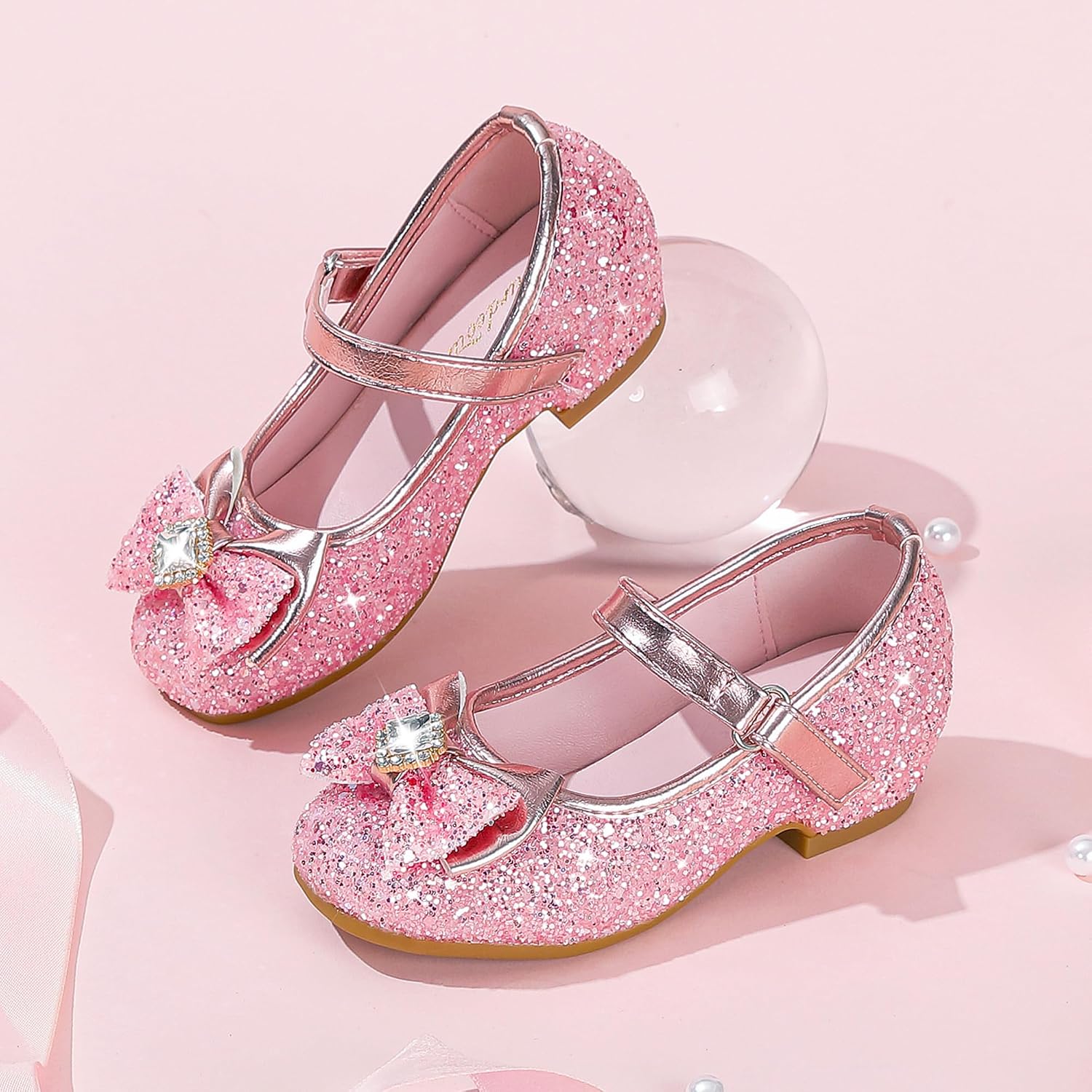 Furdeour Sparkly Girls Dress Shoes Princess Mary Jane Toddler to Big Kids
