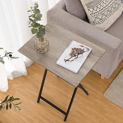 Miniatura 60 de HOOBRO Bandeja plegable para TV, mesa de aperitivos estable para espacios pequeños, mesa auxiliar portátil para sofá, fácil montaje y Mármol +