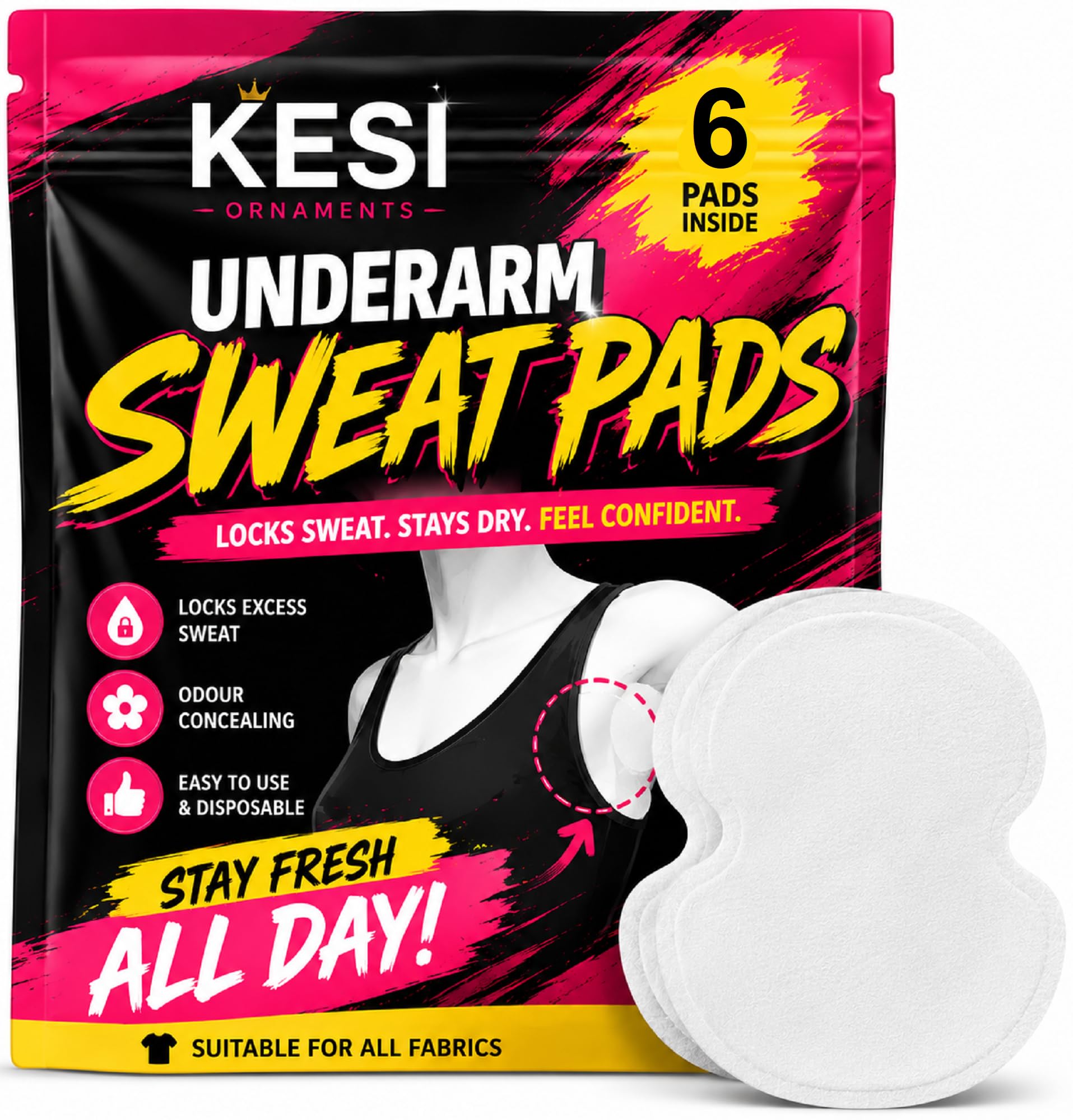 KESI ORNAMENTS 6 Pcs Disposable Sweat Pads For Underarms Women & Men,Straight, Absorbs Sweat Stains & Unpleasant Odour, Breathable,Deodorizing, Self Adhesive Glue Patch,underarm pads for Women Blouse-image-20