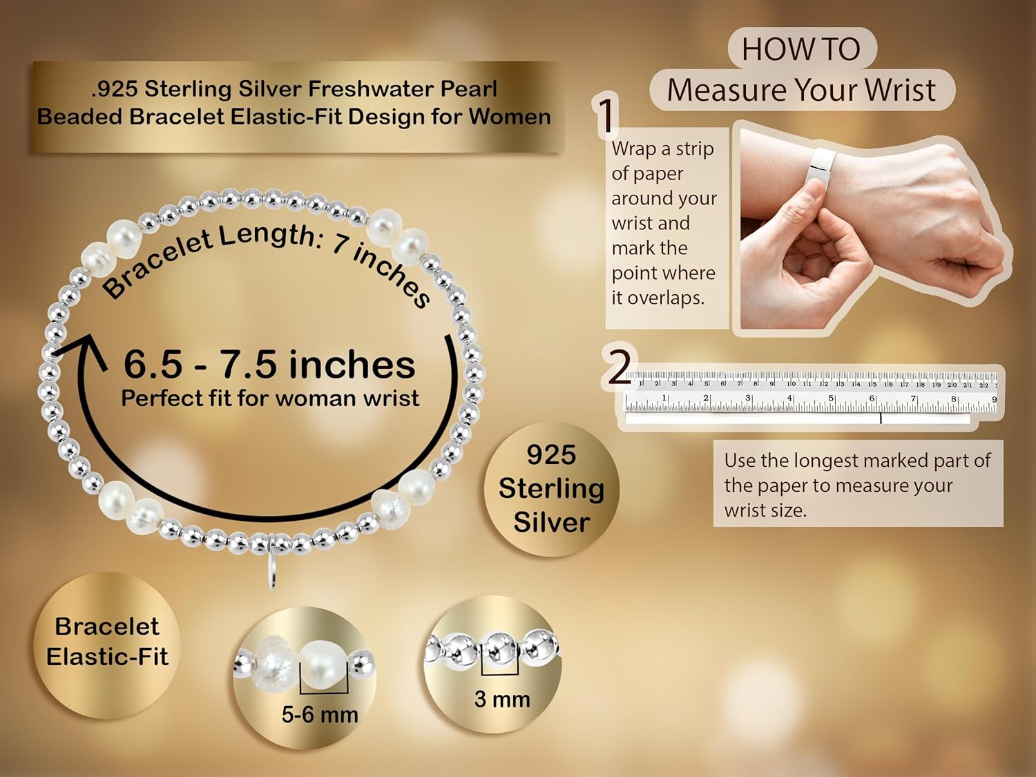 AeraVida Sophisticated Cultured Freshwater Pearl .925 Sterling Silver Beads Stretch Bracelet