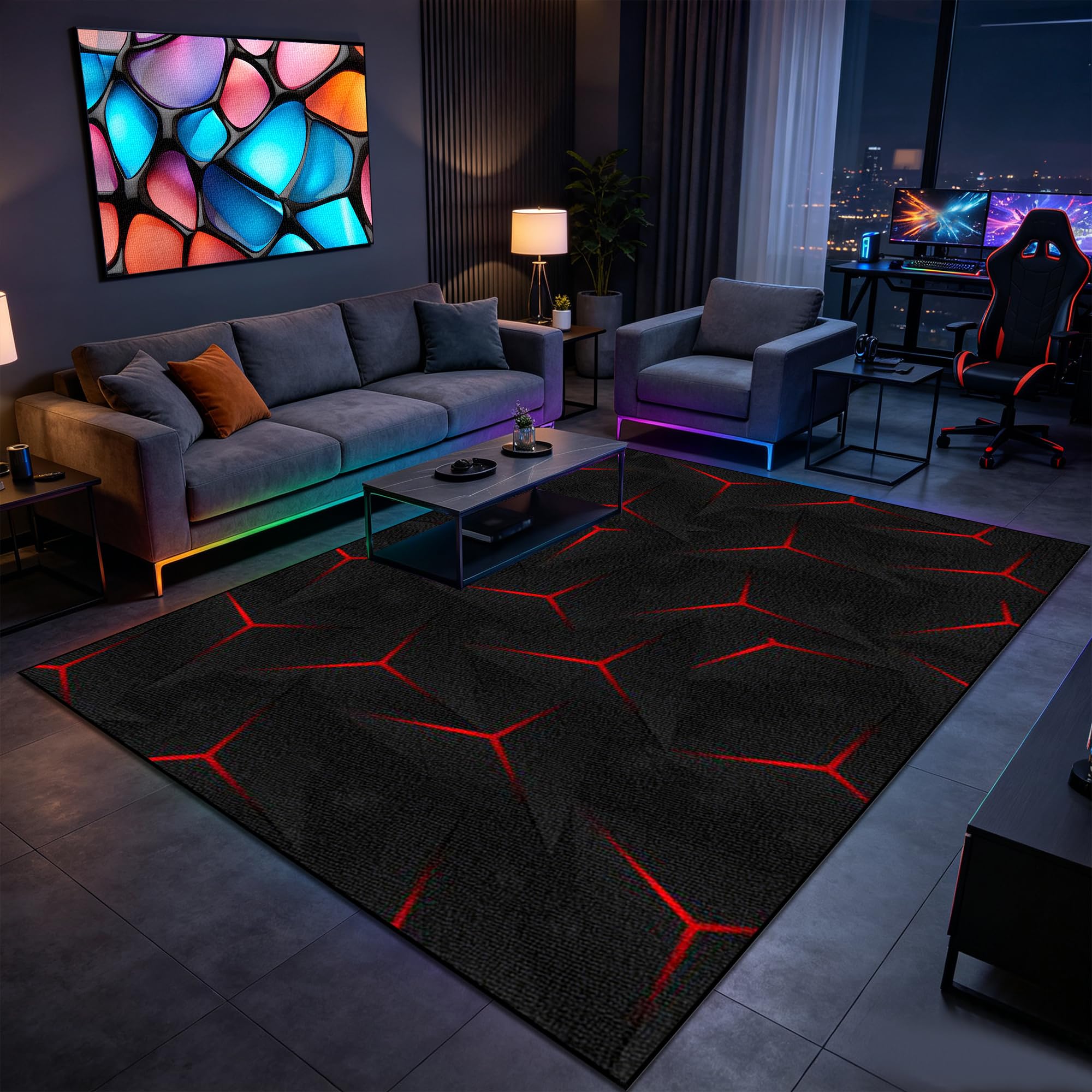 Tapis de salon lavable et antidérapant parfait pour espace gaming