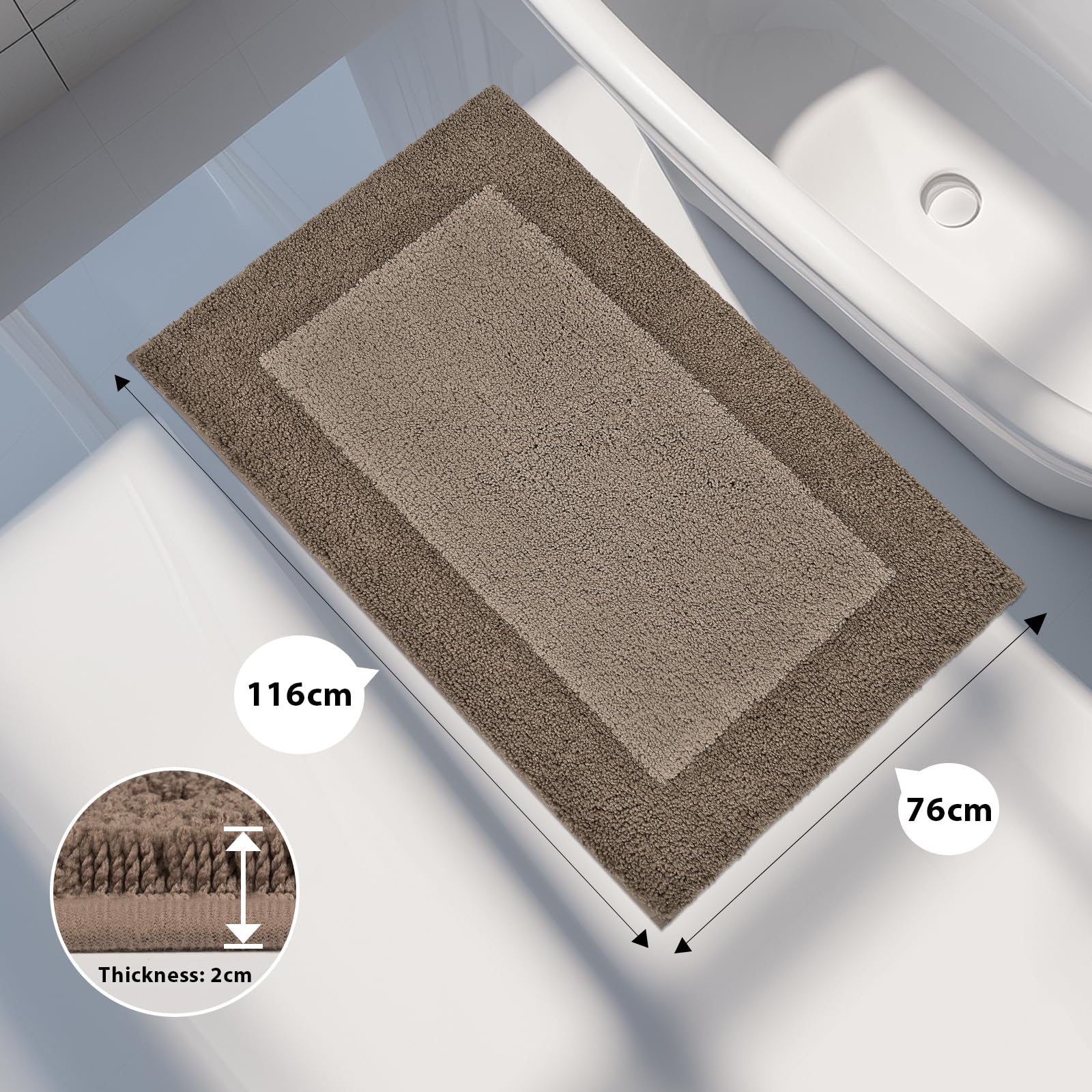 Alfombra de Baño de 76 x 116 cm, Antideslizante, Lavable, para Ducha, Bañera y Suelo