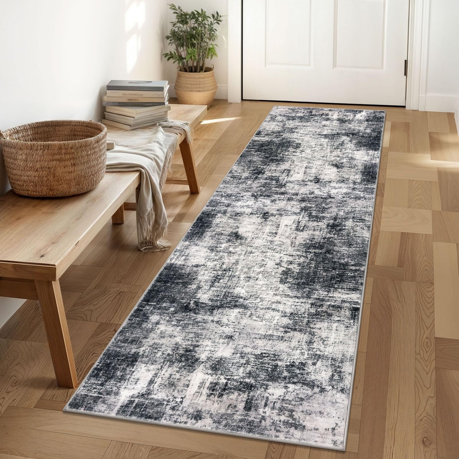 IOHOUZE Abstract Runner Rug 2x6 Ft Washable Runners for Hallways, Non Slip Kitchen Runner Printed Faux Wool Entryway Runner Indoor, Modern Abstract