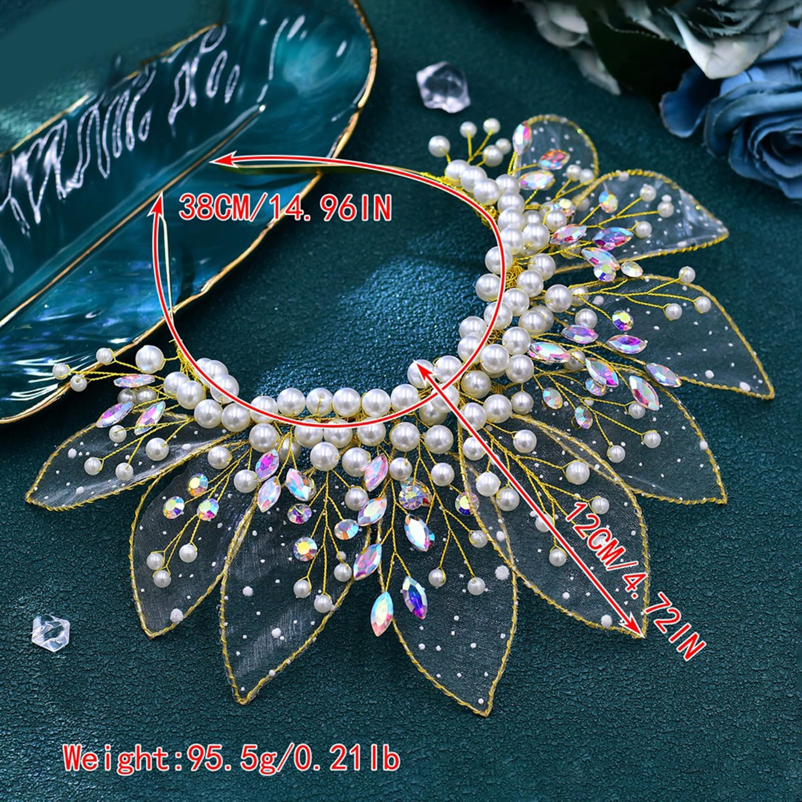 Diadema de boda dorada para novia con cuentas transparentes y perlas, accesorio de pelo de moda para graduación, concurso de graduación, cumpleaños