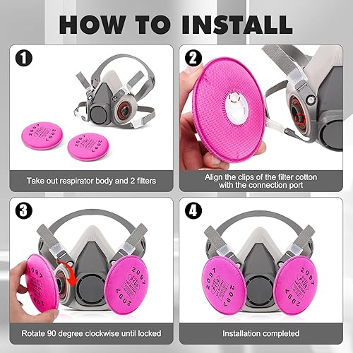 Miniatura 5 de Máscara respiradora con filtros 2097 Respirador de media cara Máscara de gas reutilizable contra el polvo, vapores orgánicos, resina epoxi, pintura