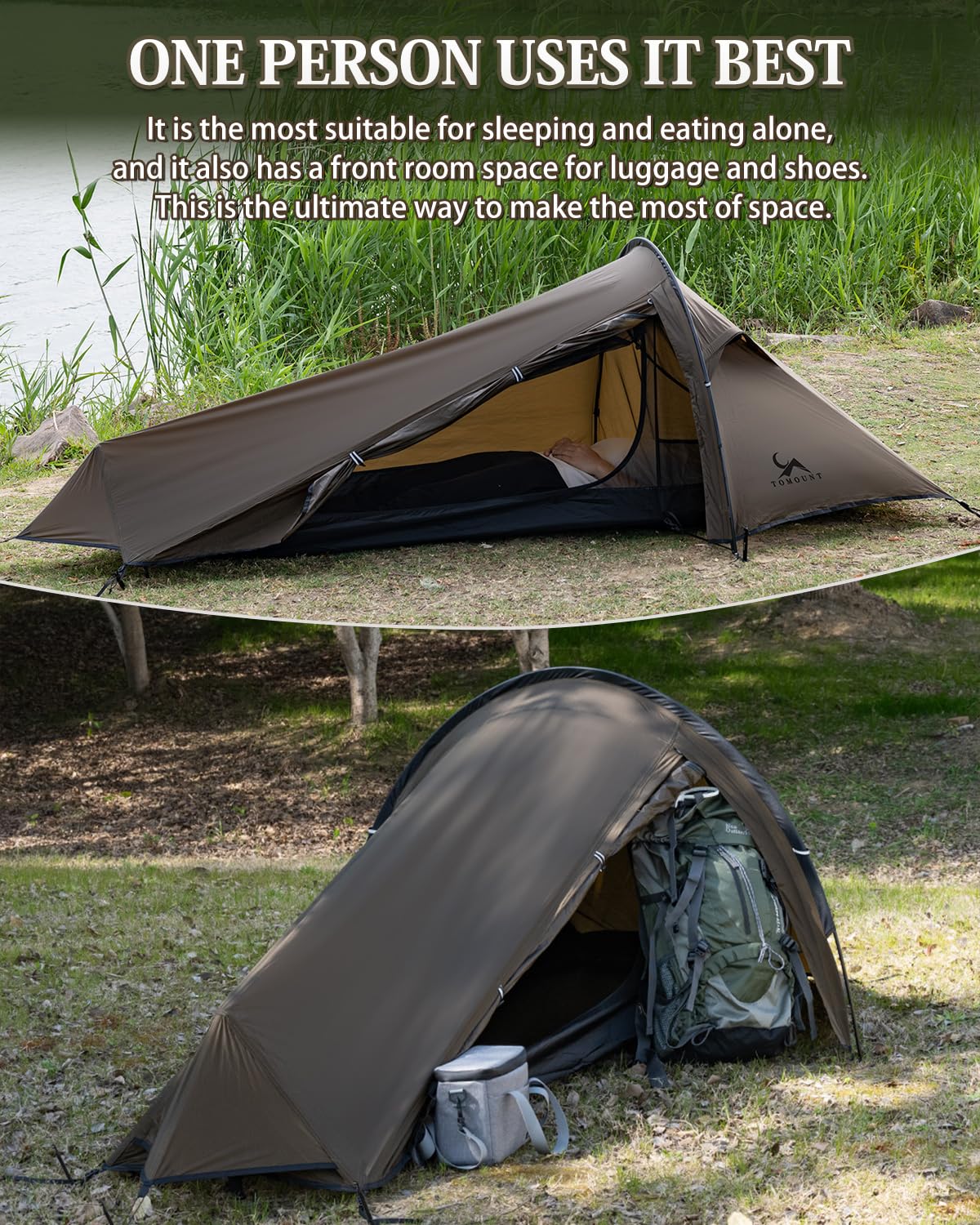 TOMOUNT Tente de bivouac en nylon ultralégère pour 1 personne Imperméable Sac de bivouac Petite taille de rangement Tente de trekking pour trekking, camping, extérieur, escalade avec sac à dos