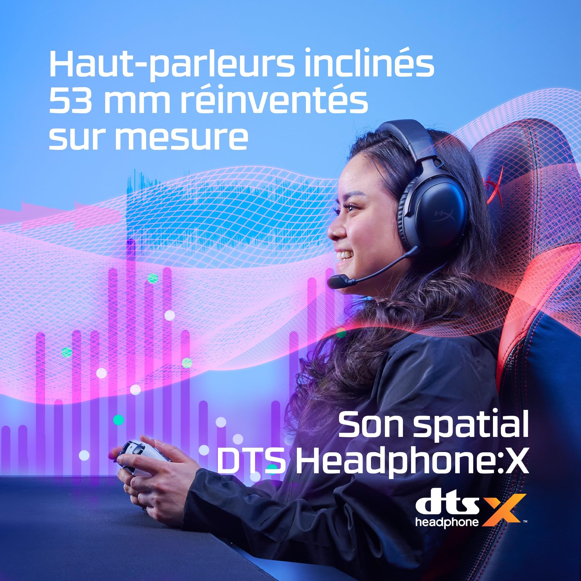 HyperX Cloud III - Casque de Gaming sans fil pour PC, PS5, PS4, jusqu'à 120h de batteries, 2.4GHz Wireless, Mousse à mémoire de forme, 10mm Microphone, Noir