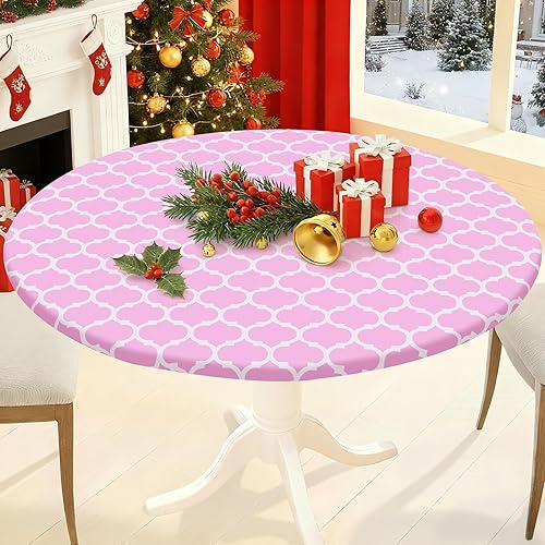 Miniatura 138 de Smiry - Mantel redondo de vinilo ajustable con bordes elásticos y parte trasera de franela, mantel de vinilo impermeable, lavable, diseño enrejado