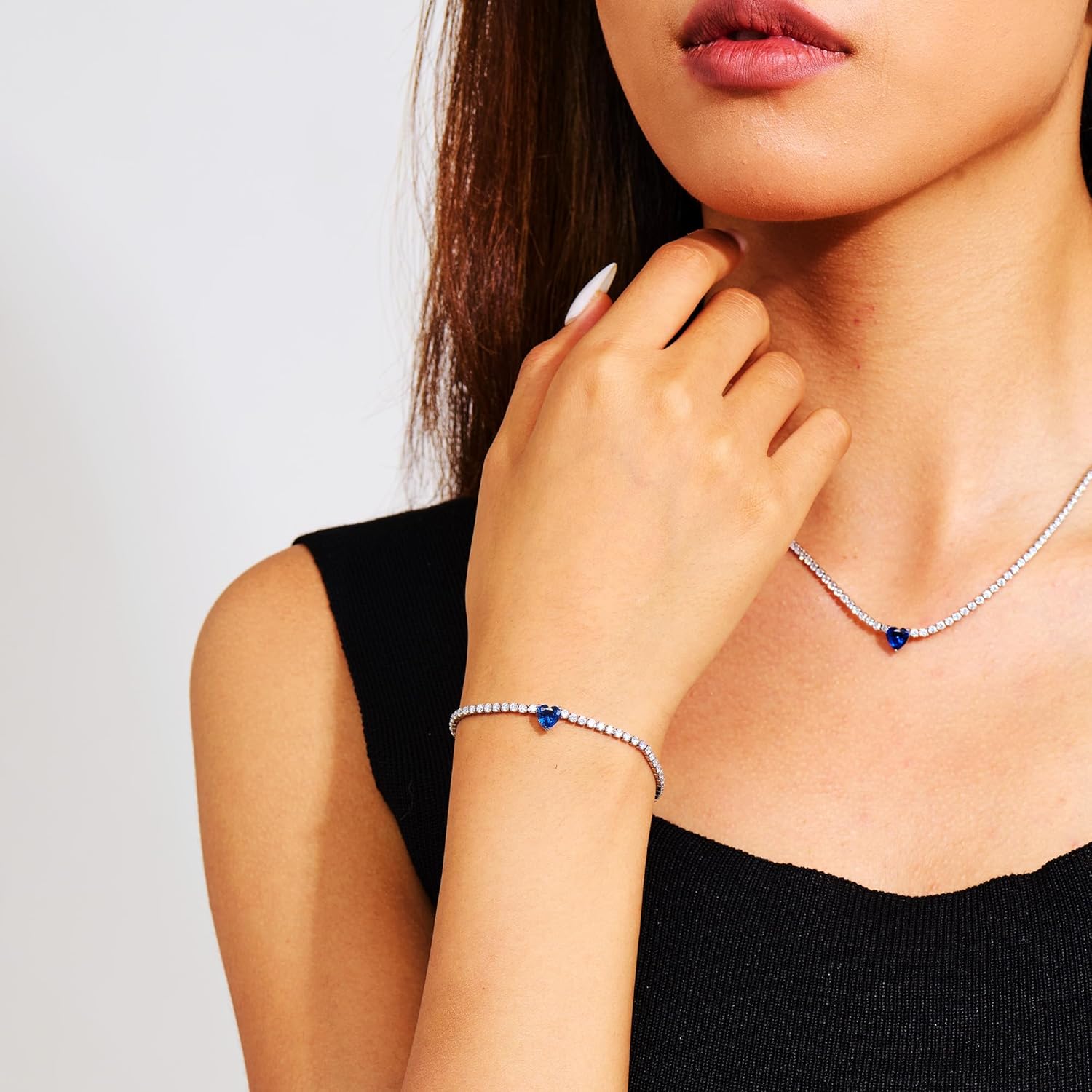 AllenCOCO Sterling Silver Heart Birthstone Bracelet, 14K White Gold Plated, AAAAA+ CZ Cubic Zirconia, Tennis Chain with Heart Charm, Hypoallergenic, Non-Tarnish Jewelry Gift for Women - Image 4