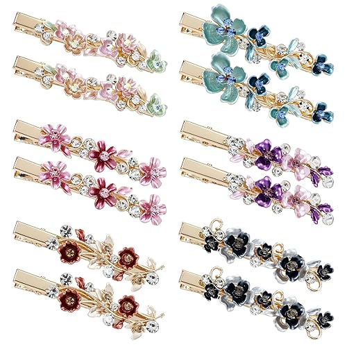 Miniatura 2 de Lawie Paquete de 12 pinzas para el cabello con diamantes de imitación de cristal brillante y brillantes, pinzas para el pelo de cocodrilo de metal,