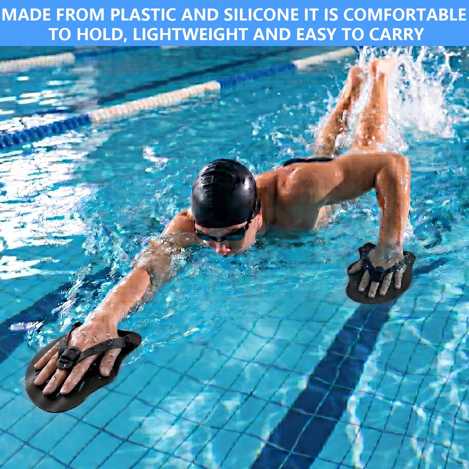 Palas de Natación para Adultos con Correas Elásticas, Entrenamiento de Fuerza en Piscina