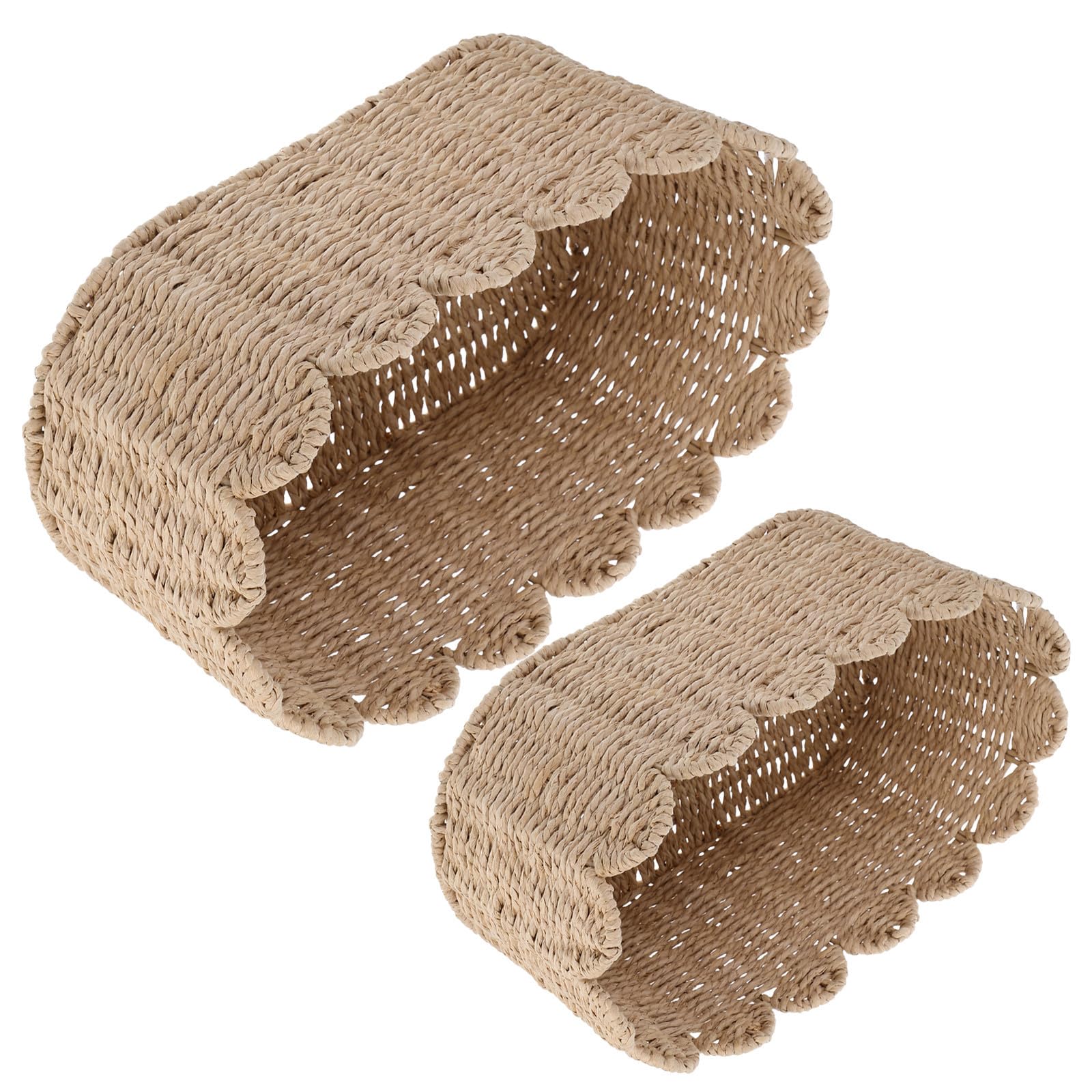 2 Pezzi Corda di Carta Cestino con Bordo Rettangolare Intrecciato | Organizza Snack e Piccoli Oggetti, Interno Spazioso e Struttura Robusta, Stile Naturale per Mensole e Tavoli