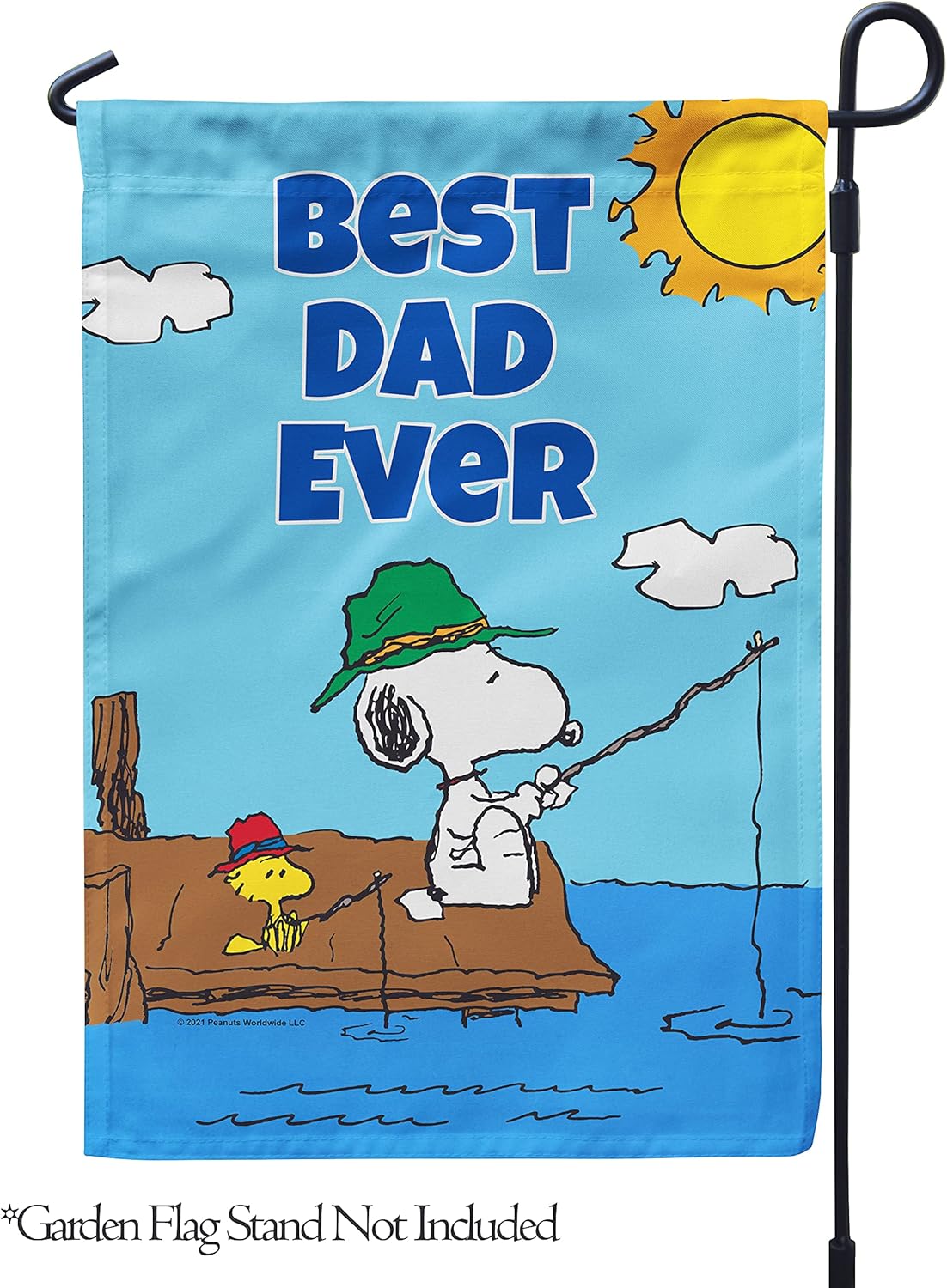 Flagology, PEANUTS Best Dad Ever Gone Fishing – Garden Flag 12" x 18", Officially Licensed PEANUTS®, Father's Day