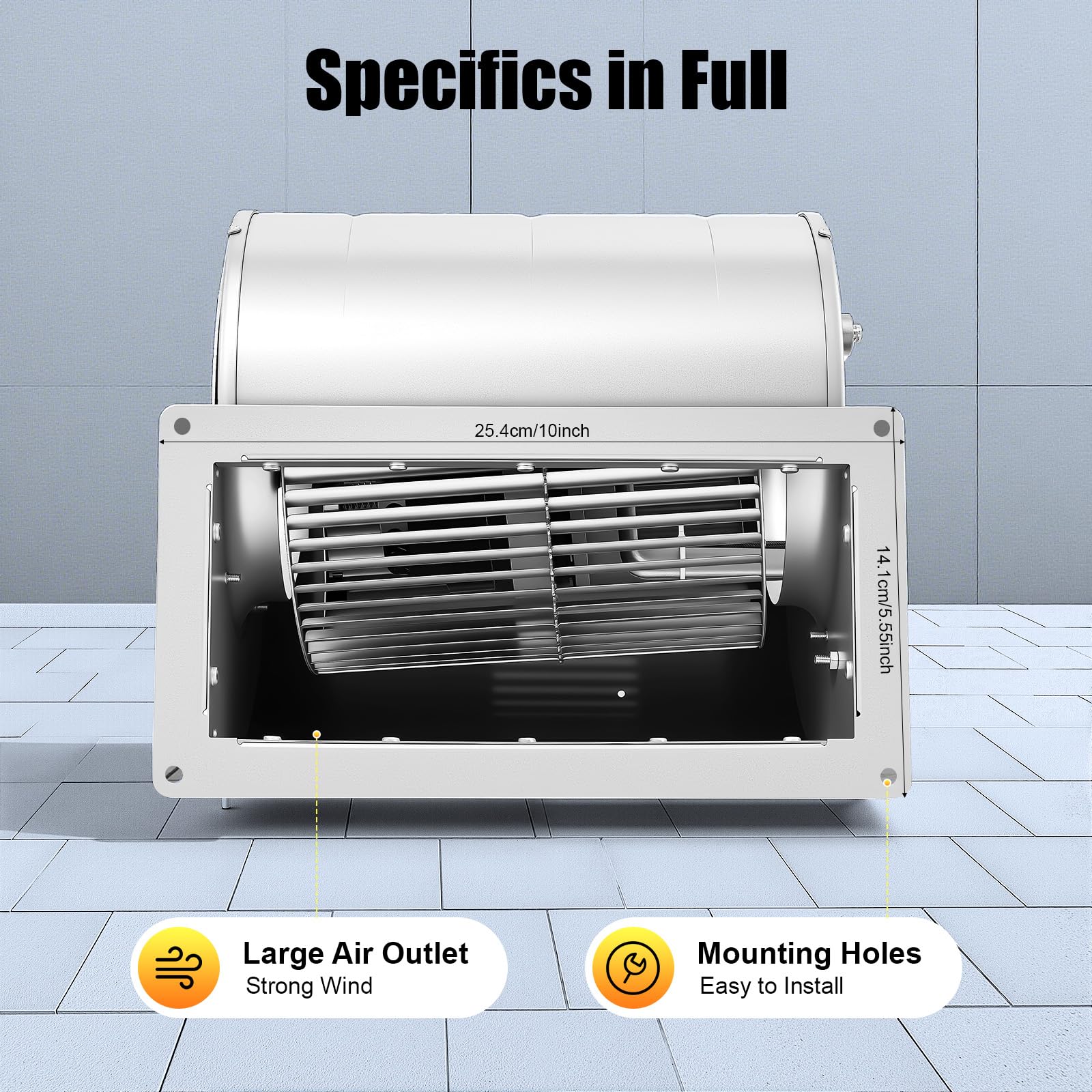 Ventilatore Centrifugo φ146mm 220V, Doppio Ingresso 840m3/h, Ventilatore Radiale 150W, 1300giri/min Aspiratore Industriale per Camino, 60 dB Ventilazione Raffreddamento