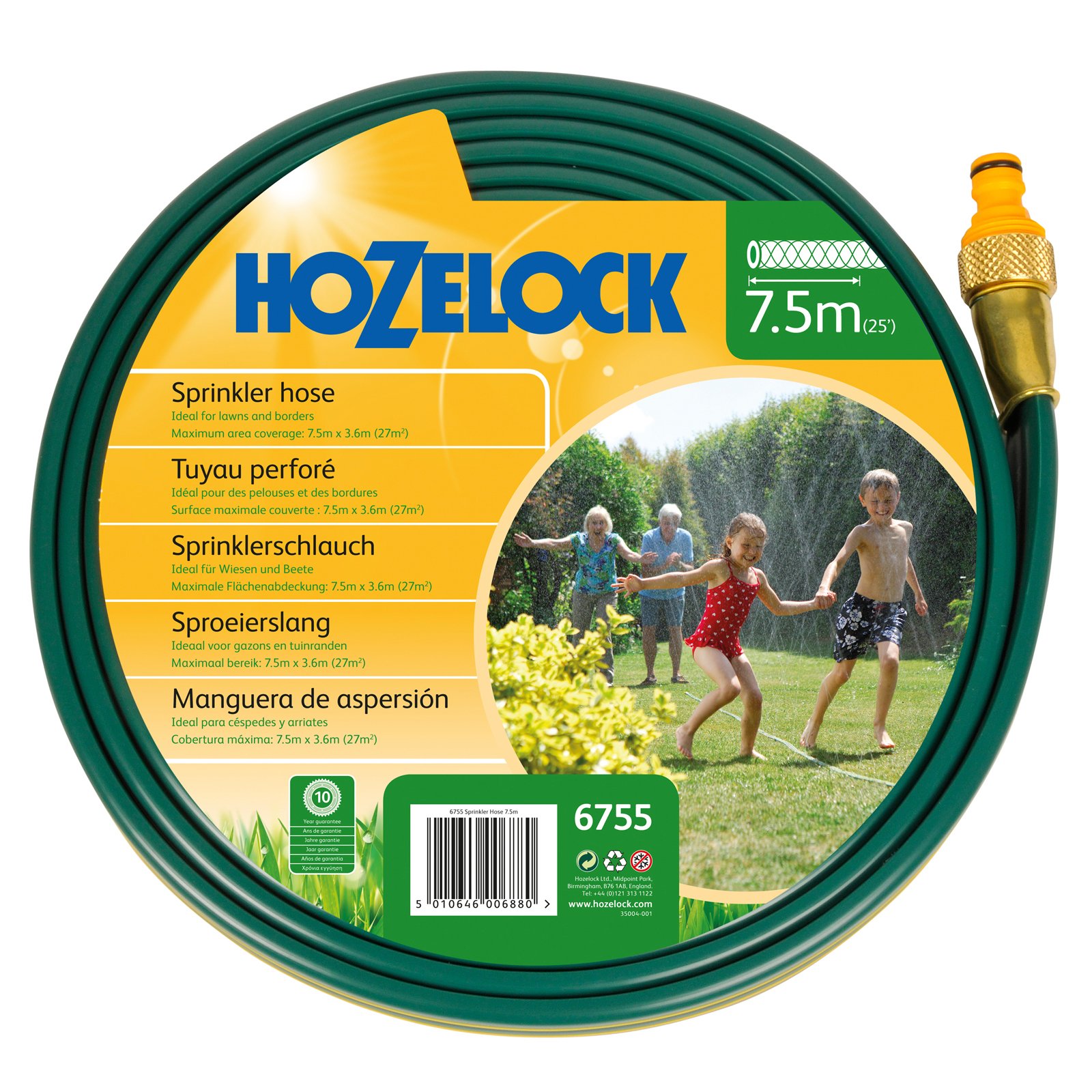Hozelock 7.5 Metre Flat Garden Water Sprinkler & Soaker Hose Pipe with Connectors