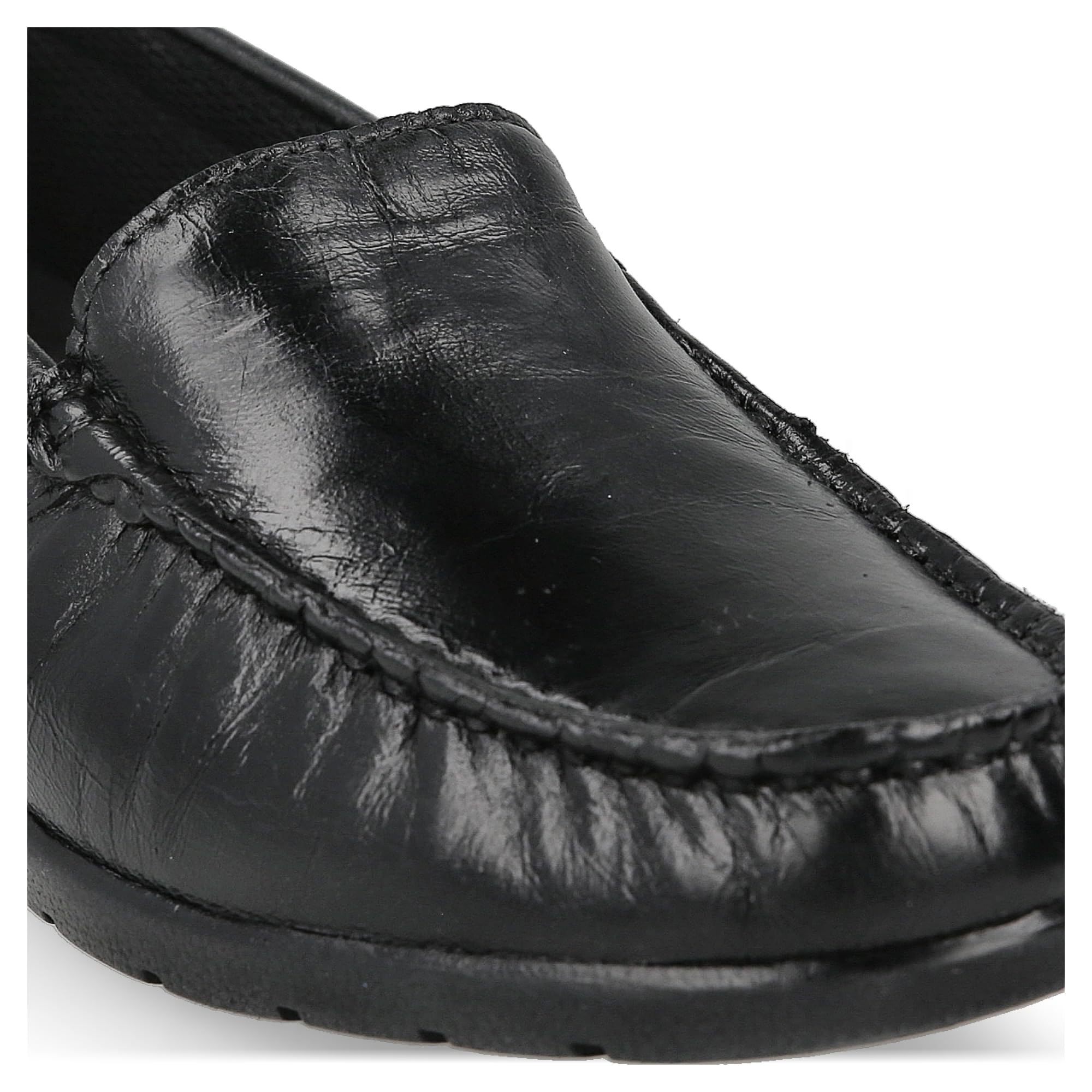 Mocassin en Cuir pour Femme Âgée, Confortable. Mocassin Kiowa Décontracté Cousu À La Main. Très Flexible. Semelle en Caoutchouc. Chaussure De Marche. Couleur Noir et Or.