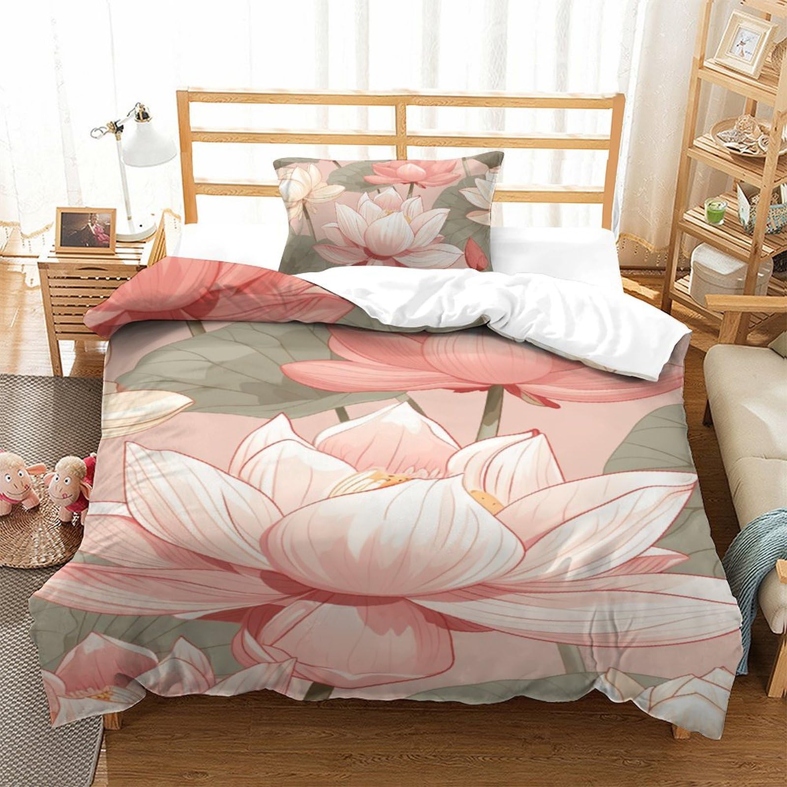 Housse de couette lotus zippée et douce en microfibre 2 pièces