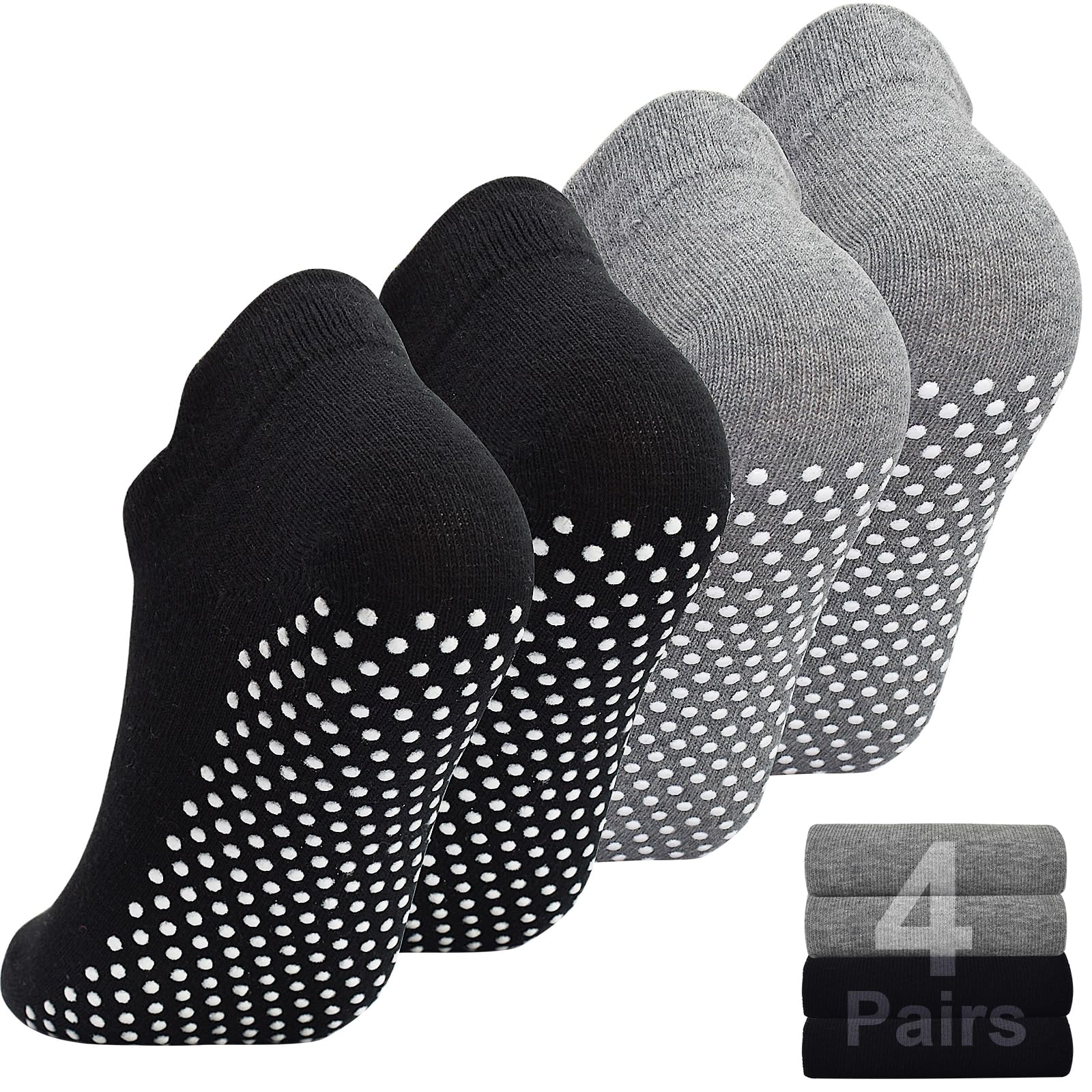 GRPSKCOS Pilates Yoga Socks Women, 4 Pairs Non Slip Barre Home Hospital Barefoot Workout Grip Slipper Socks
