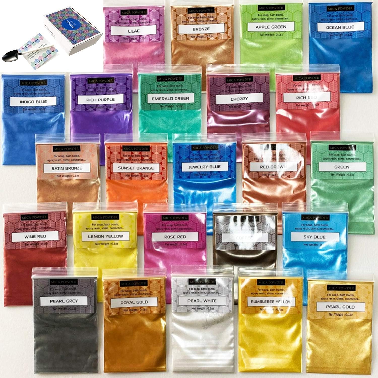 ORTICX Mica Powder for Epoxy Resin - Lip Gloss Pigment Powder - Hand Soap Making Supplies - Resin Color Pigment - 24 Color Natural Powder Pigments