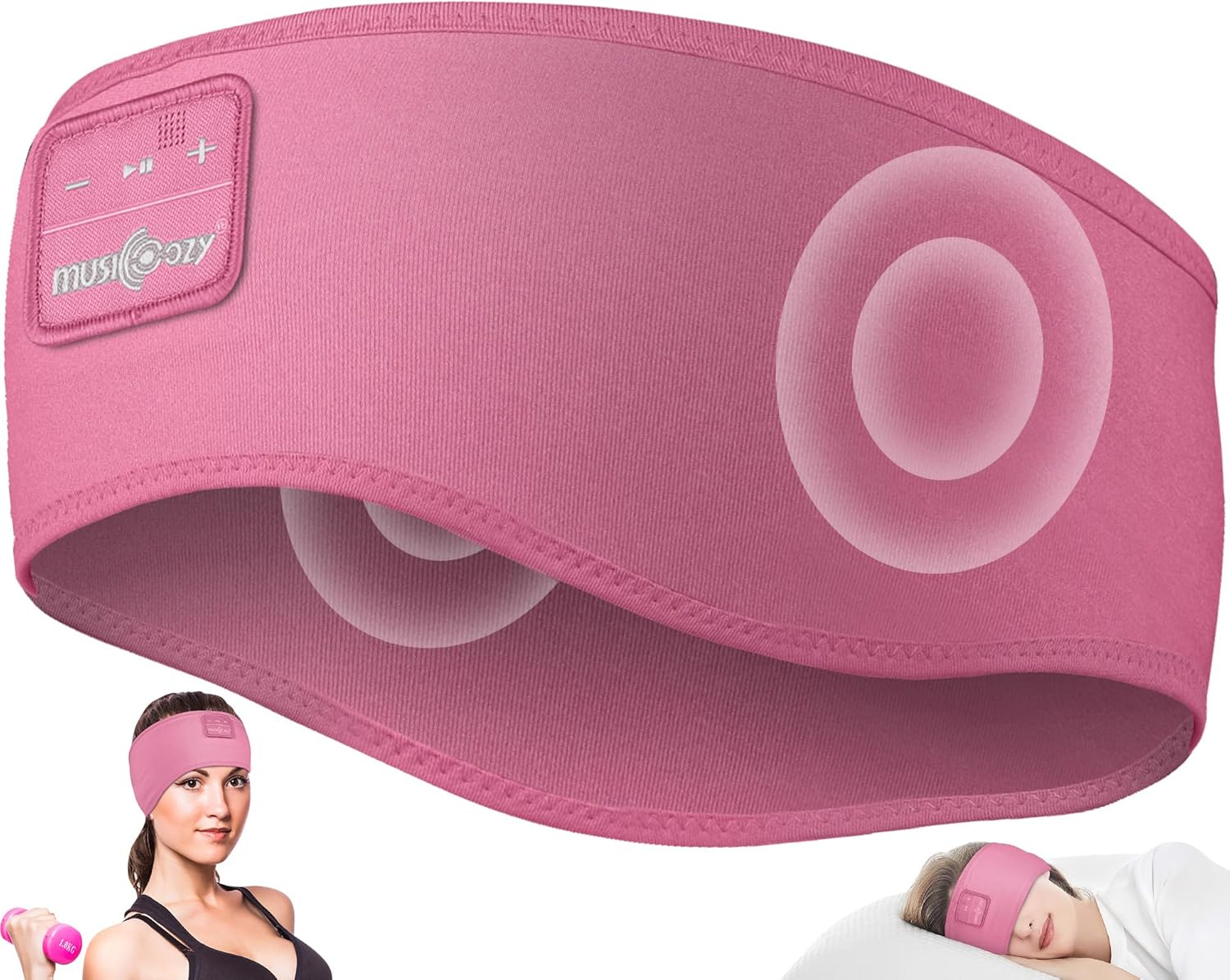 MUSICOZY Sleep Headphones Headband Bluetooth 5.4 Wireless Headband Headphones for Sleeping for Side Sleeper with Ultra-Thin HD Stero Speaker for Workout(Pink) Pink One Size