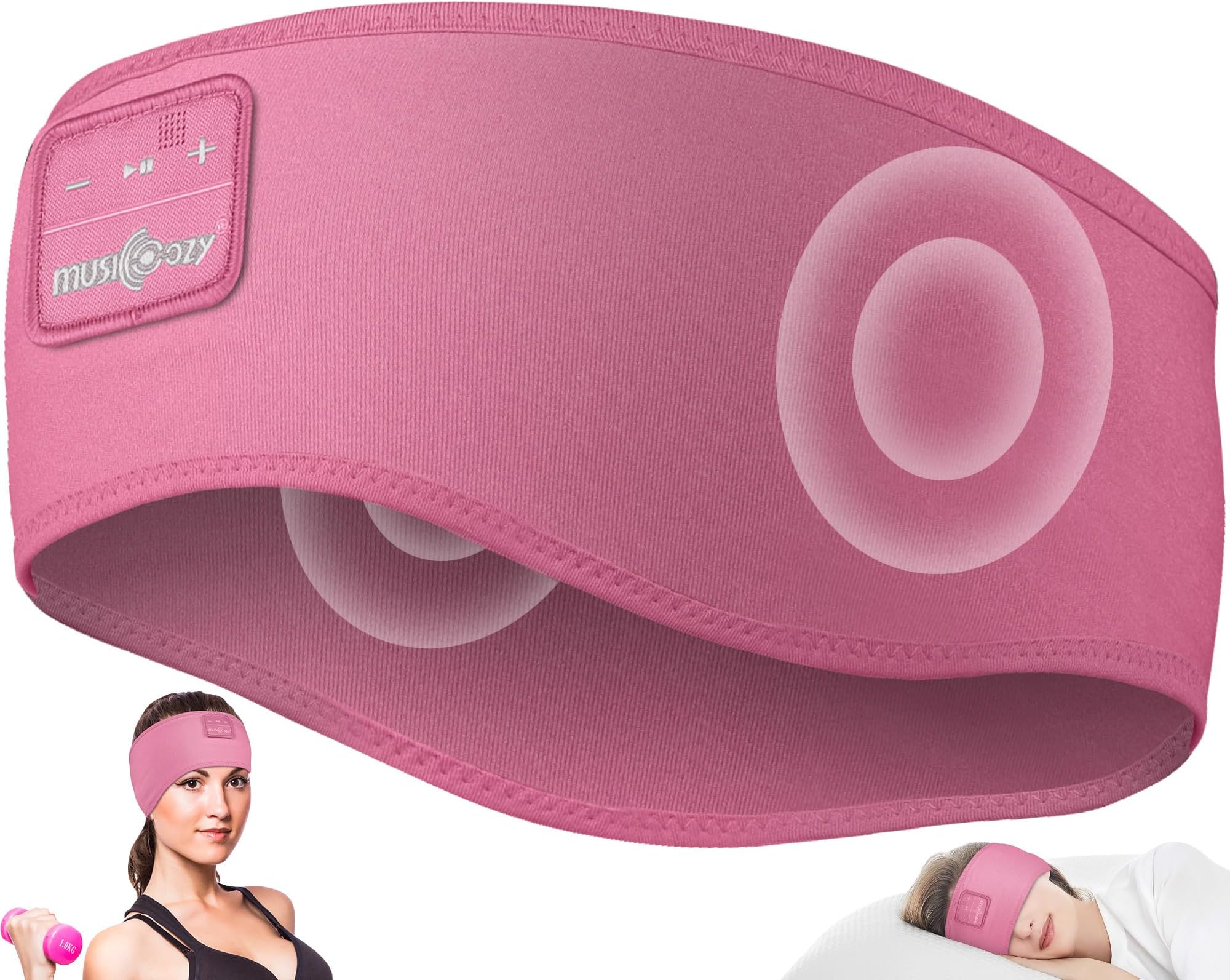 Bluetooth 5.4 Wireless Headband for Side Sleeper with Ultra Thin HD Stereo Speaker for Workout (Pink)