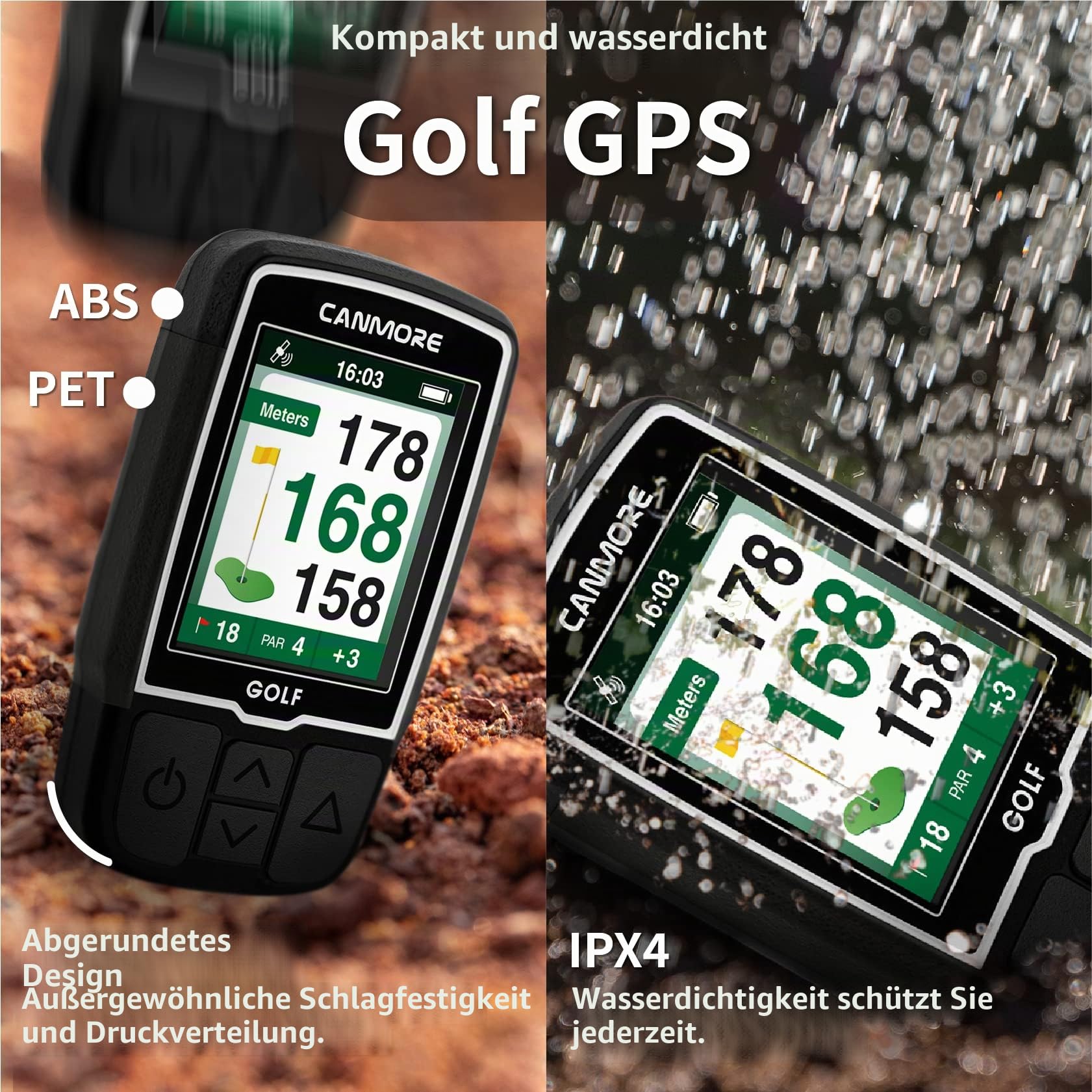 CANMORE HG200 Golf-GPS-Handgerät – Vollfarbdisplay mit über 41.000 wichtigen Golfplatzdaten und Scorekarte, kostenlose Golfplätze weltweit, Schwarz